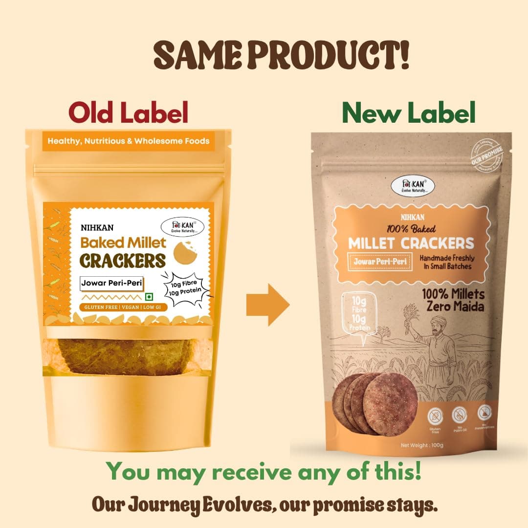 NIHKAN Jowar Millet Crackers - Gluten free | No Maida | High protein | High Fibre - Handmade & baked chai time guilt free snacks - Healthy Millet Snack - No Preservatives & No Baking soda - 100g each (Jowar Peri-Peri Flavour) — image 3