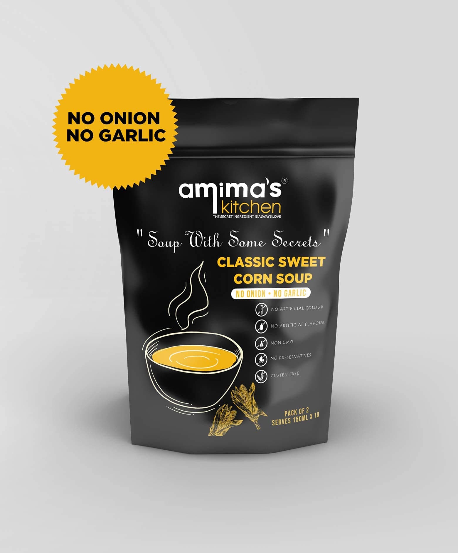 Amima's Kitchen Classic Sweet Corn Jain Soup (No Onion No Garlic) - 100 Grams [Serves 10] | Instant Soup Mix Powder | Ready To Cook | No Artificial Flavour & Colour | Gluten Free | Non GMO | Healthy Soup — image 4