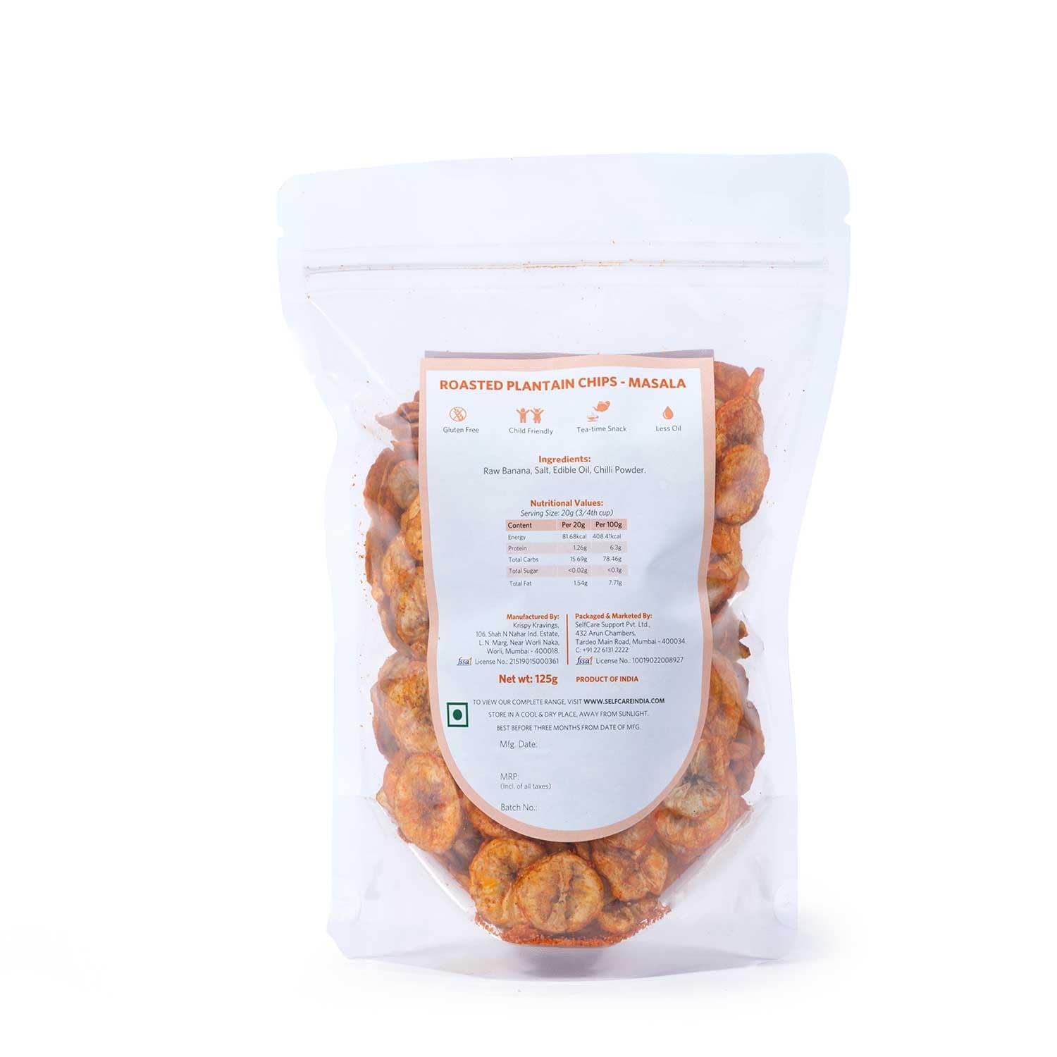 SelfCare By Suman Agarwal Roasted Plantain Chips - Masala Pack of 1 125g | Healthy - Gluten Free | Savoury - Snack - Namkeen - Grocery | Mid Day - Workout - Tea time Snacking | Jain & Travel Friendly — image 8