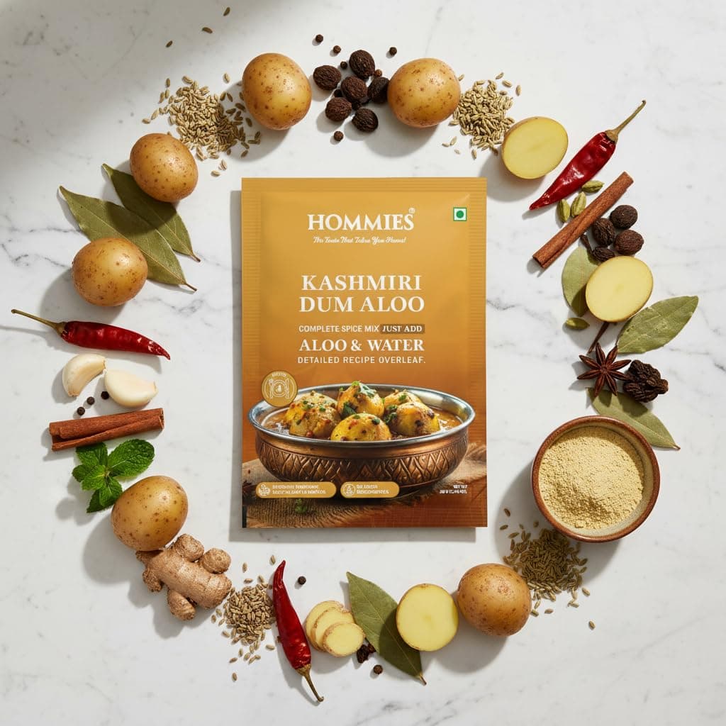 Hommies Curry Spice Combo | Kashmiri Dum Aloo, Vegetable Kadai, Stuffed Baingan Masala & Stuffed Bhindi Masala | Ready to Cook | Just Add Veggies & Basics | Serves 4 Each | No Preservatives | Vegetarian| Pack of 4 (50g Each, Total 200g) (Combo of 4-4) — image 4
