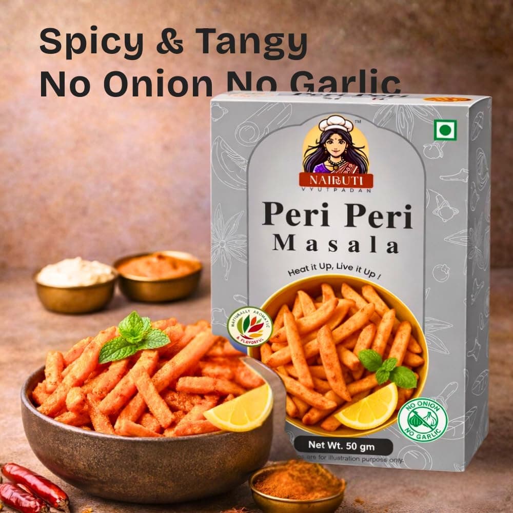 Nairuti Vyutpadan Jain Peri Peri Masala 50g | No Onion No Garlic | Jain-Friendly Satvik Spice Blend | Tangy & Spicy Seasoning for Snacks, Fries, Popcorn, Makhana & Chips | Pure & Natural — image 5