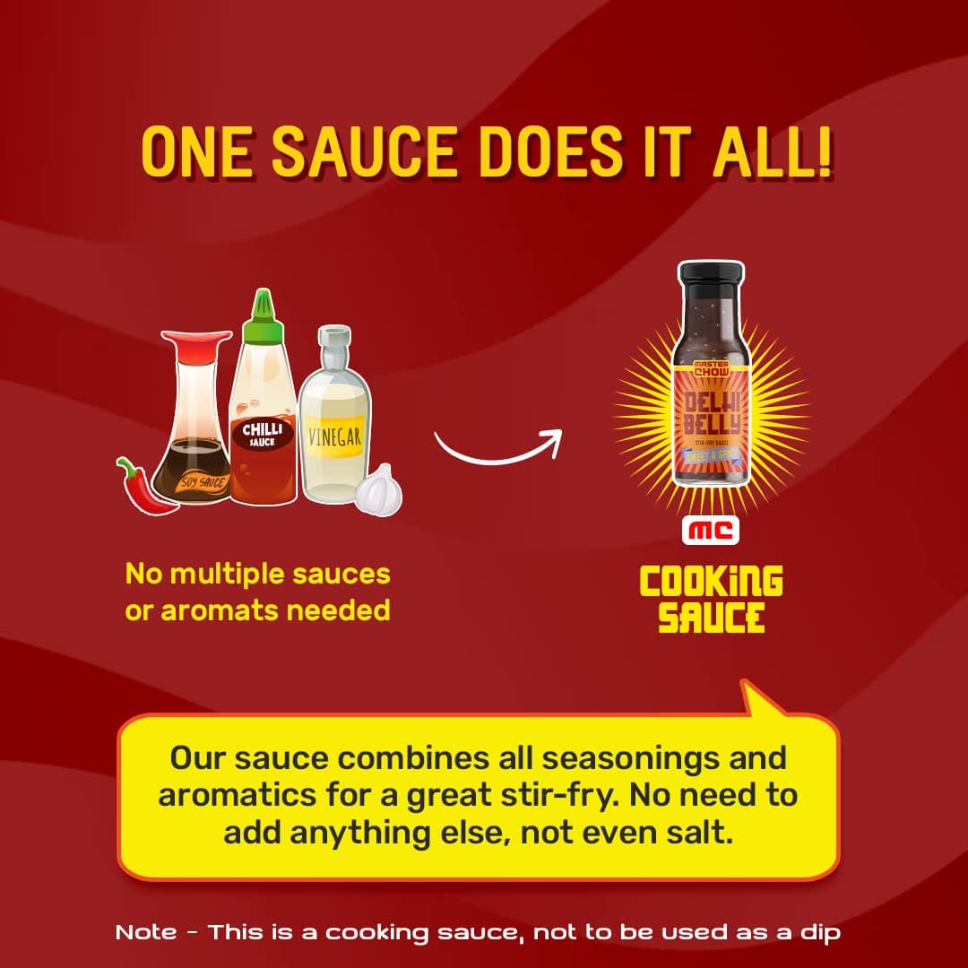 MasterChow Sweet & Spicy Stir Fry Cooking Sauce - 220 gm | Medium Spicy | Serves 4-5 Meals | Delhi Belly Sauce — image 4