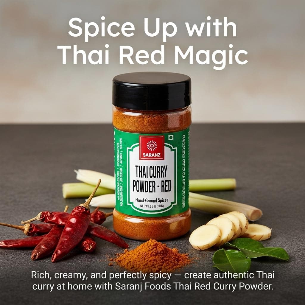 SARANZ Thai Red Curry Powder (Jain), 100g Sprinkler Jar | Authentic Thai Style Spice Blend, For Soups, Stews, Broths, Rice & Noodles, No Added Colours — image 3