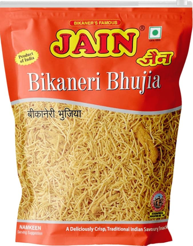 JAIN Bikaneri Bhujia, Size - 1Kg, Asli Bikaneri, Handmade, No Palm Oil, Zipper Pack