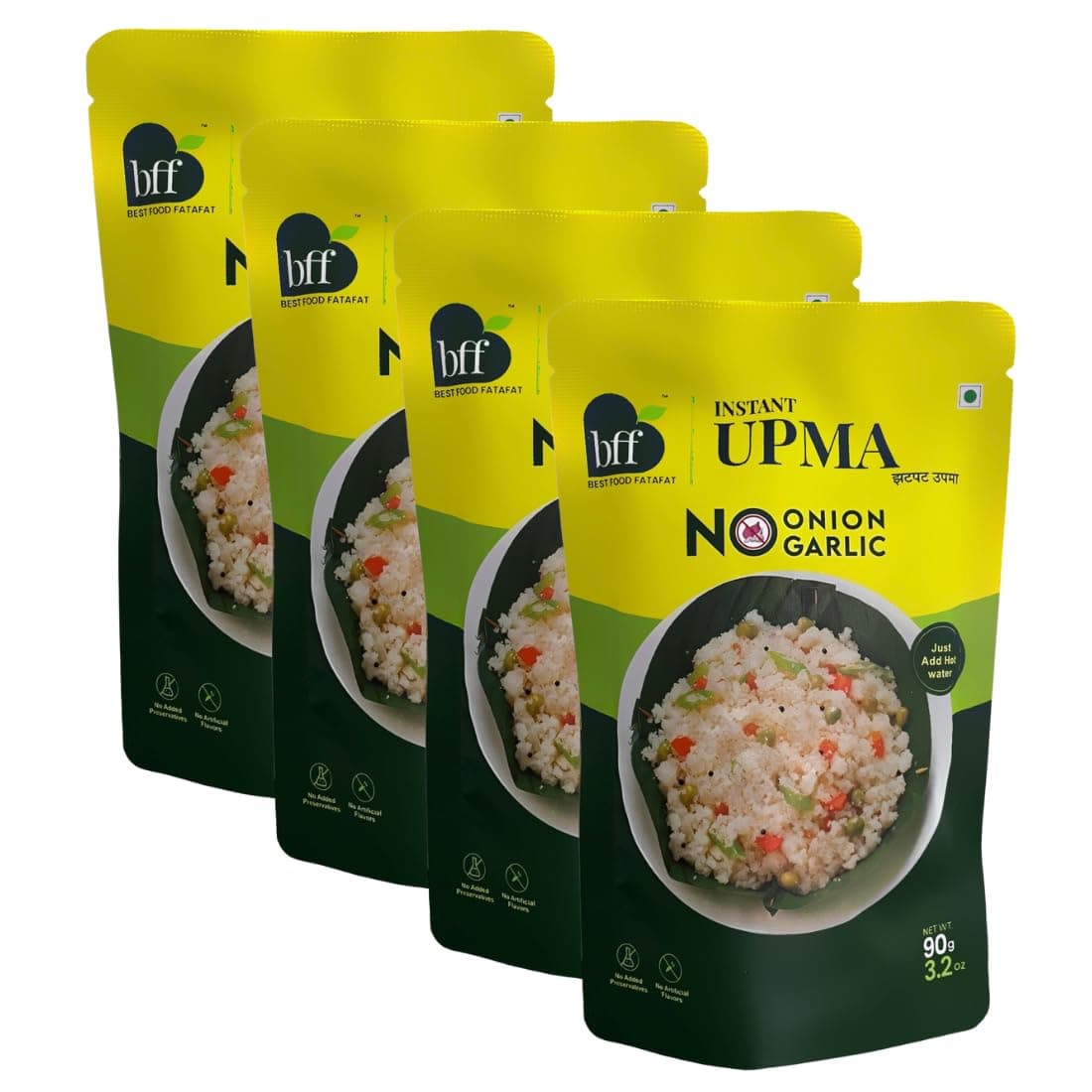 BFF Instant Upma - Pack of 4 (90g Each) | Indian Breakfast Mix | Just Add Water | Made with Semolina & Spices | No Added Preservatives | No Onion, No Garlic
