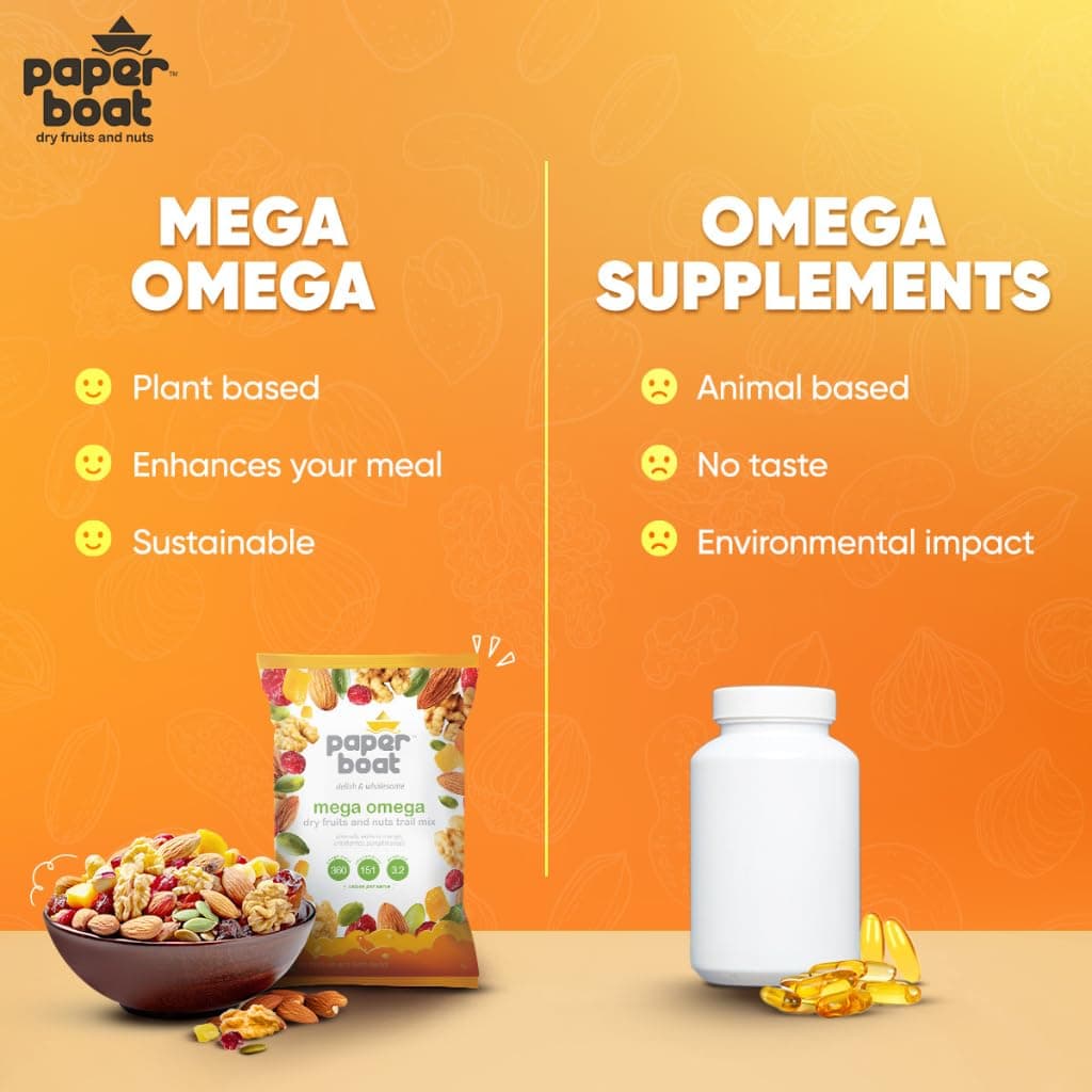 Paper Boat Mega Omega Dry Fruits Mix, Premium Trail Mix with Omega 3 | Healthy Mixed Nuts with Almonds | Walnuts | Cranberry | Pumpkin Seeds (Pack of 10, 30g each) — image 5