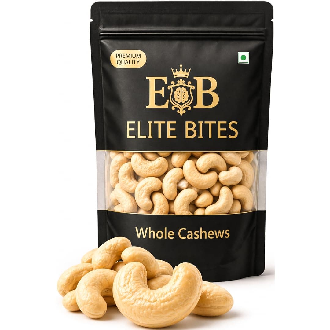 Elite Bites Premium Cashew Nuts (Kaju) | W320 Grade | Crunchy & Fresh | Healthy Snack | Rich in Protein | 200g / 500g (200g)