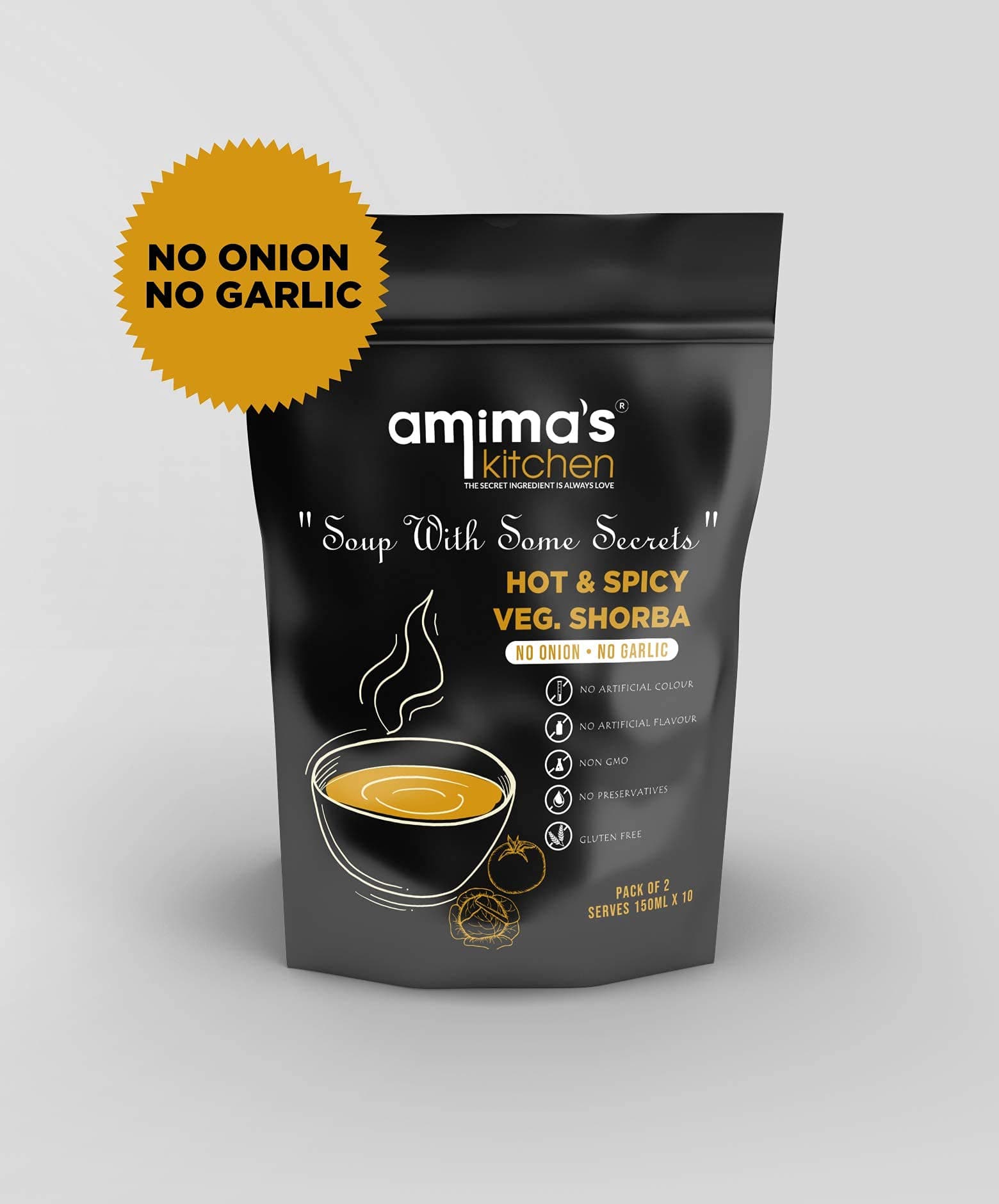 Amima's Kitchen Hot & Spicy Veg. Shorba Jain Soup (No Onion No Garlic) - 100 Grams [Serves 10] | Instant Soup Mix Powder | Ready To Cook | No Artificial Flavour & Colour | Gluten Free | Non GMO | Healthy Soup — image 4