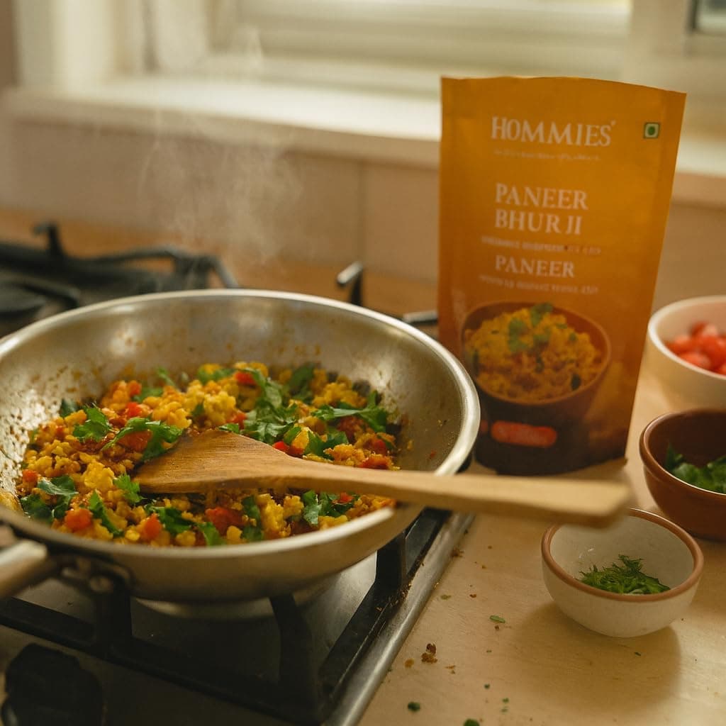 Hommies Paneer Bhurji Curry Spice Mix (Pack of 4) | Paneer Bhurji Masala | Ready to Cook in 15 Mins | Just Add Paneer & Milk | Serves 4 | Made with Cashew Nuts | No Preservatives | 200 g (4 × 50 g) — image 6