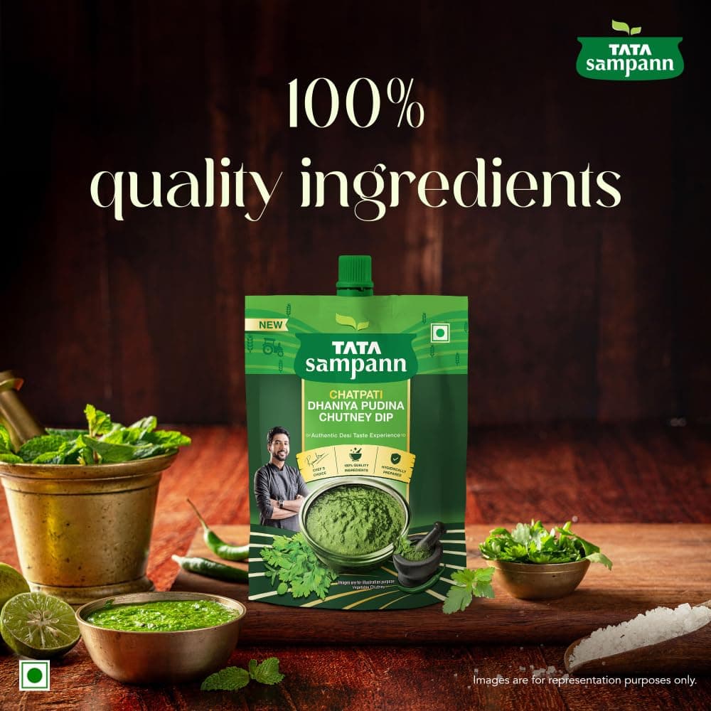 Tata Sampann Chatpati Dhaniya Pudina Chutney Dip, Made with Fresh Coriander and Mint, Tangy and Flavorful, Hari Chutney, Ready to eat, Pairs well with Parathas, Chaats & Snacks, 100% Quality Ingredients, Hygienically Prepared, 200 g — image 3