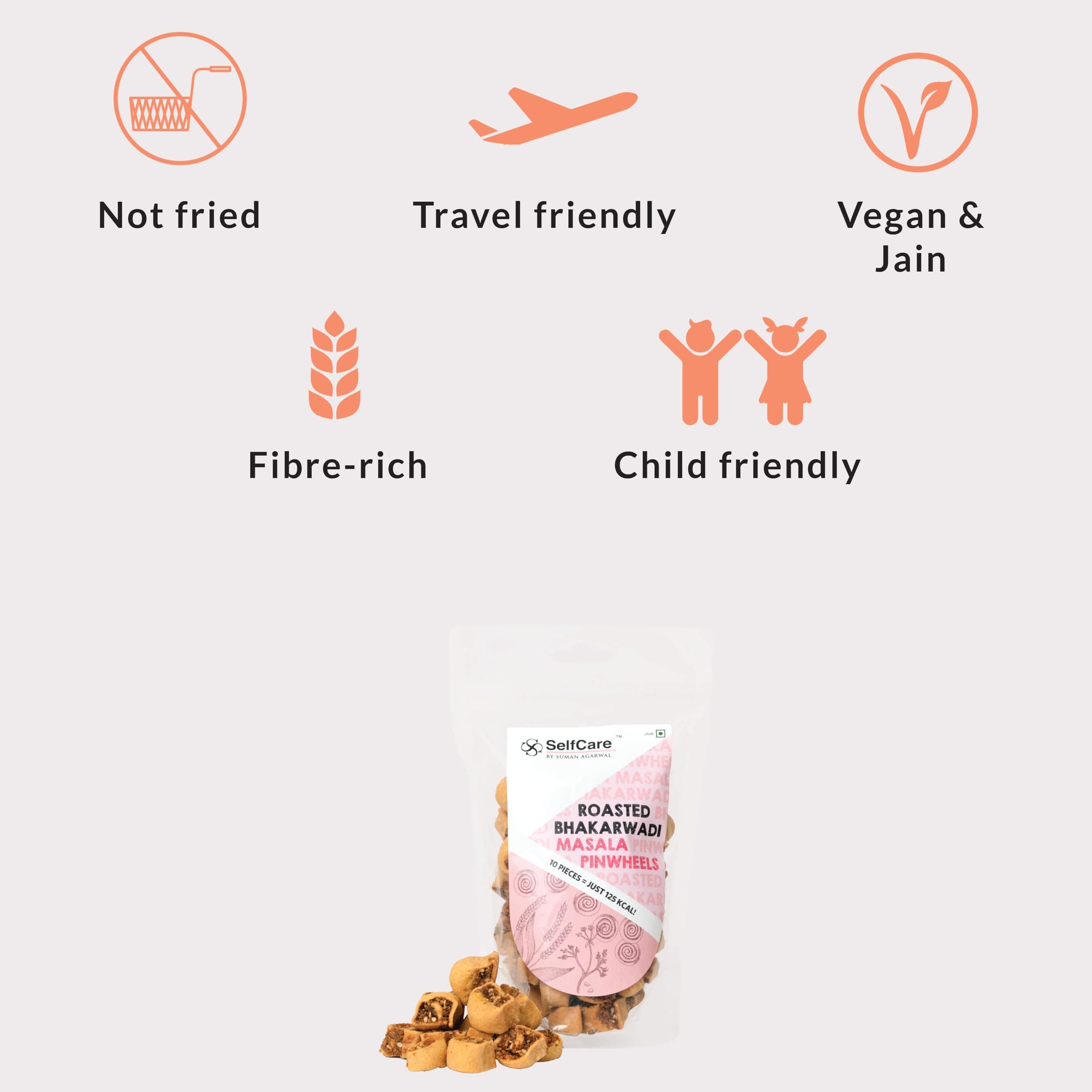 SelfCare By Suman Agarwal Roasted Bhakarwadi - Masala Pinwheels Pack of 1 200g | Vegan - Oil free - Healthy | Snacks - Namkeen - Grocery | Crispy - Chatpata - Tea time Snacking | Travel Friendly — image 3