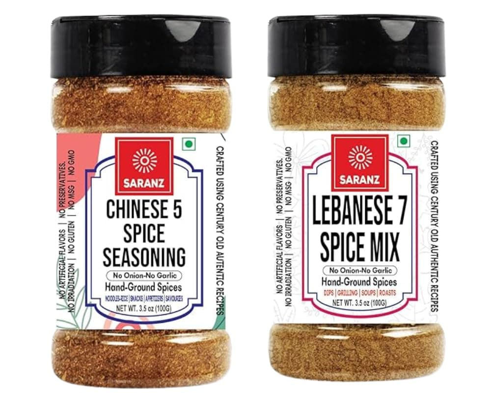 SARANZ Lebanese 7 Spice Mix & Chinese 5 Spice Jain Seasoning ( Combo Of 2 ) Instant Use | Spice Powders and Seasonings | Perfect for Cooking | Premium Artisanal Spices with Rich & Strong Flavour | 100 Grams Bottle — image 2