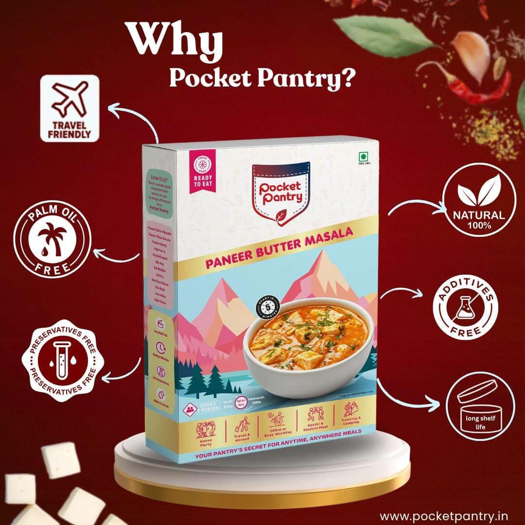 Pocket Pantry Ready to Eat Paneer Butter Masala(Jain) | Freeze Dried | Rehydrated Wt 280gm | No Palm Oil, No Preservatives | 100% Natural | Dry Wt 80g | Serves 2 |Instant Meal — image 4