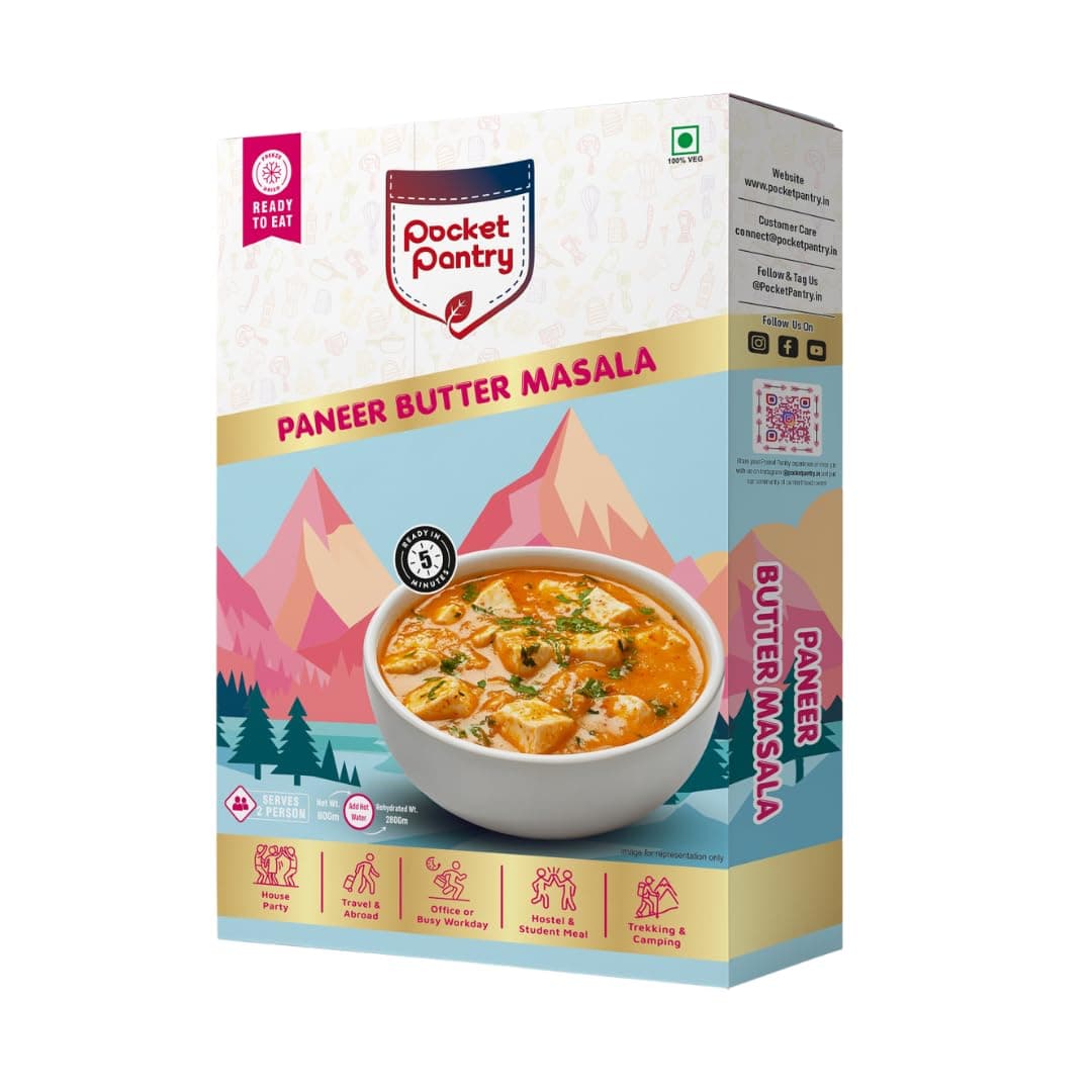 Pocket Pantry Ready to Eat Paneer Butter Masala(Jain) | Freeze Dried | Rehydrated Wt 280gm | No Palm Oil, No Preservatives | 100% Natural | Dry Wt 80g | Serves 2 |Instant Meal