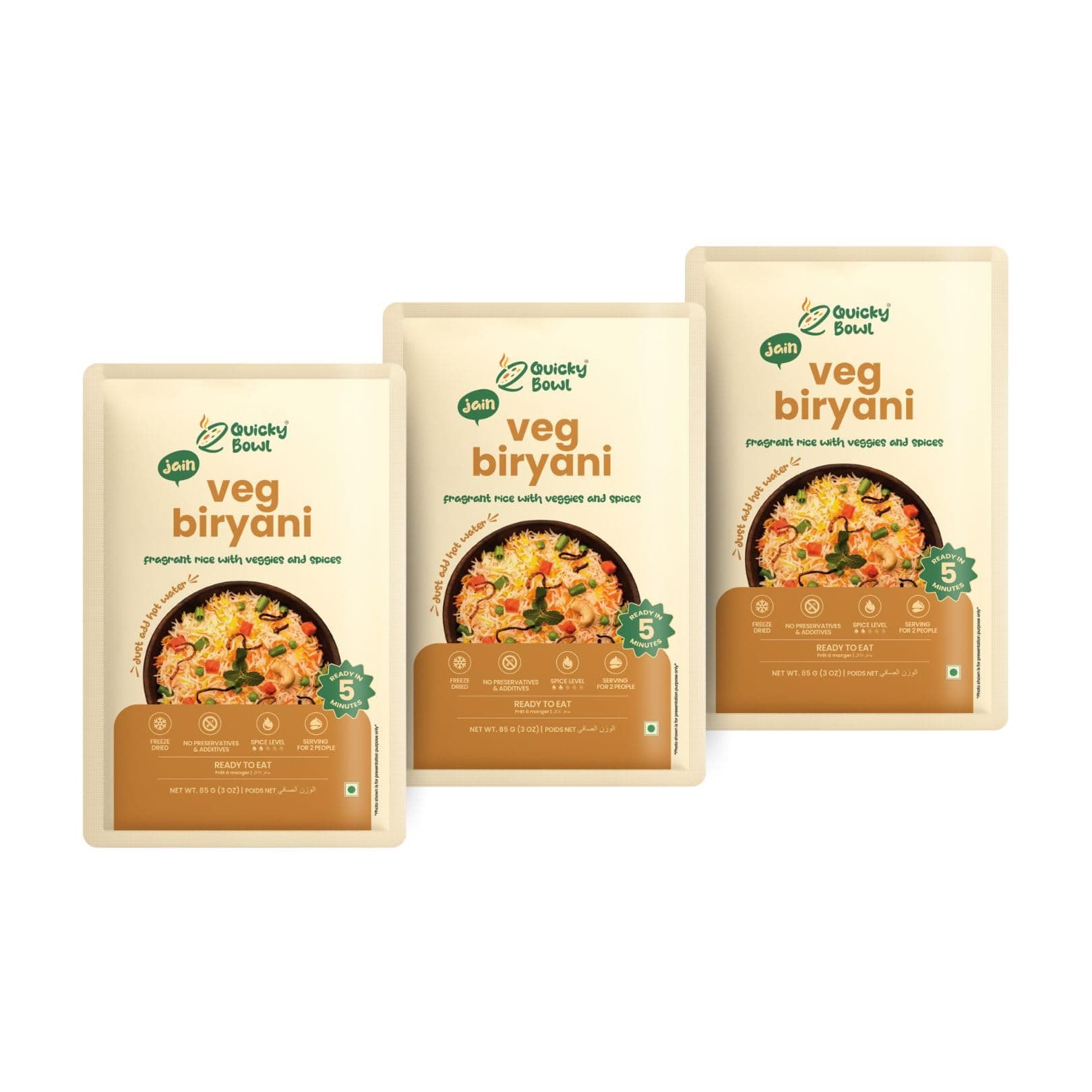 Quicky Bowl Jain Veg Biryani|Ready To Eat|No Onion No Garlic|Instant Food(Pack Of 3) — image 2