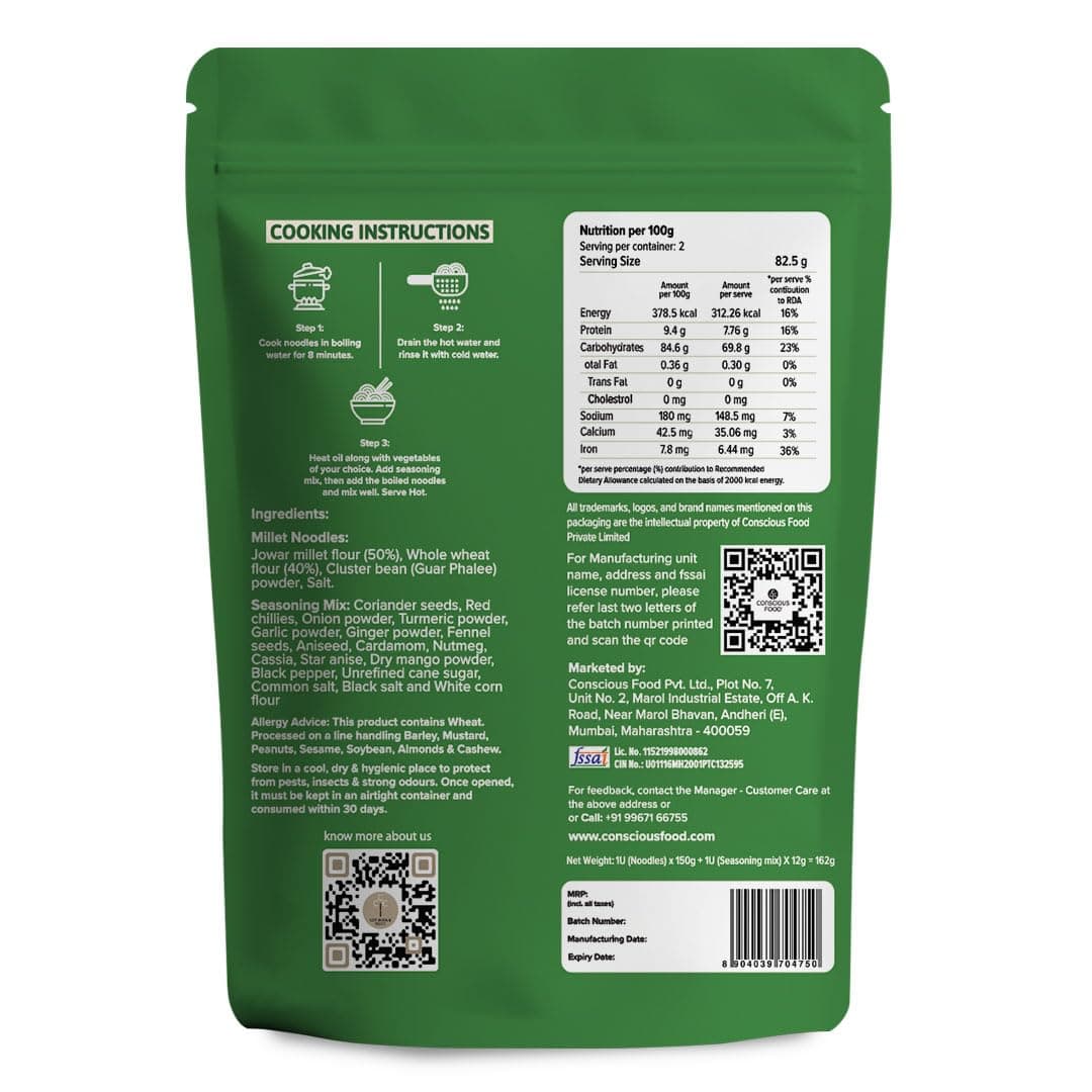 Conscious Food Millet Noodles | 162g | Pack of 3 | No Preservatives | No Maida | No Msg | No Artificial Colors or Flavors, No Trans Fat & Cholesterol — image 3