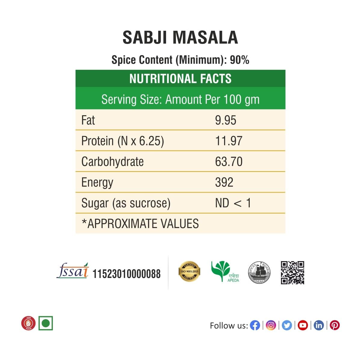 Bhoj Masale Sabji Masala Powder Net 450GM | Spices with Natural Ingredients For Healthy and Delicious Cooking. No colour, no preservatives, no onion & no garlic (Jain Masale) — image 2