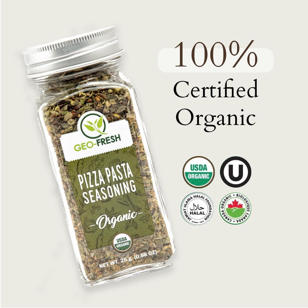 Geo-Fresh Organic Pizza Pasta Seasoning, 25g | Aromatic & Flavourful Blend | Sprinker for Pizza, Pasta, Stews, Salads | No Artifical Colour & Preservatives| 100% Organic, Non-GMO, USDA Certified, Jaivik Bharat Certified — image 3