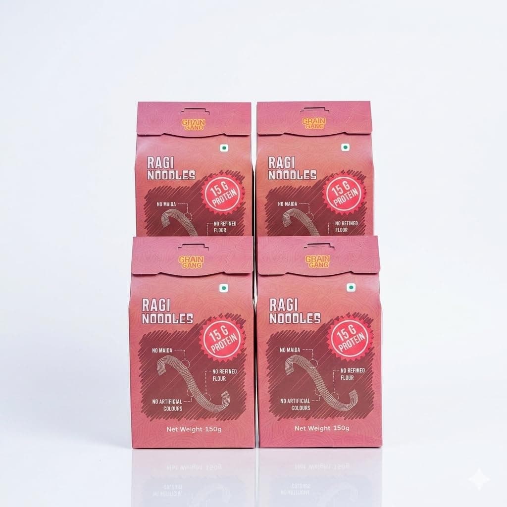 GrainGanG Ragi Noodles with Tastemaker, No Maida, High Fiber Instant Noodles, Healthy Snack, Pack of 4 (150g Each) — image 2