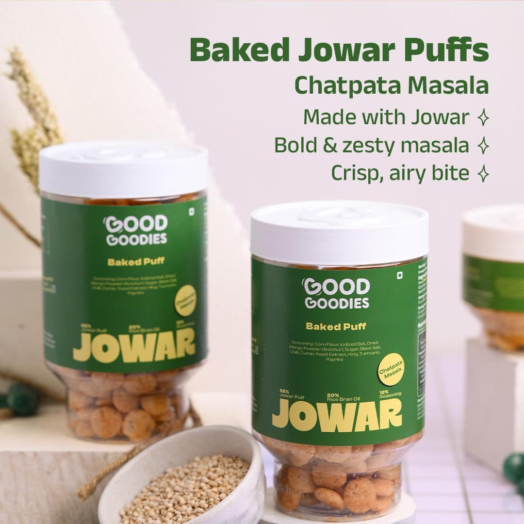 Good Goodies Baked Jowar Puff Chatpata Masala | Baked Not Fried | Millet-Based Snack | No Maida, No Palm Oil, No Maltodextrin | No Artificial Colours or Preservatives | Light & Crunchy | Diet-Friendly | 100g | Pack of 1 — image 6