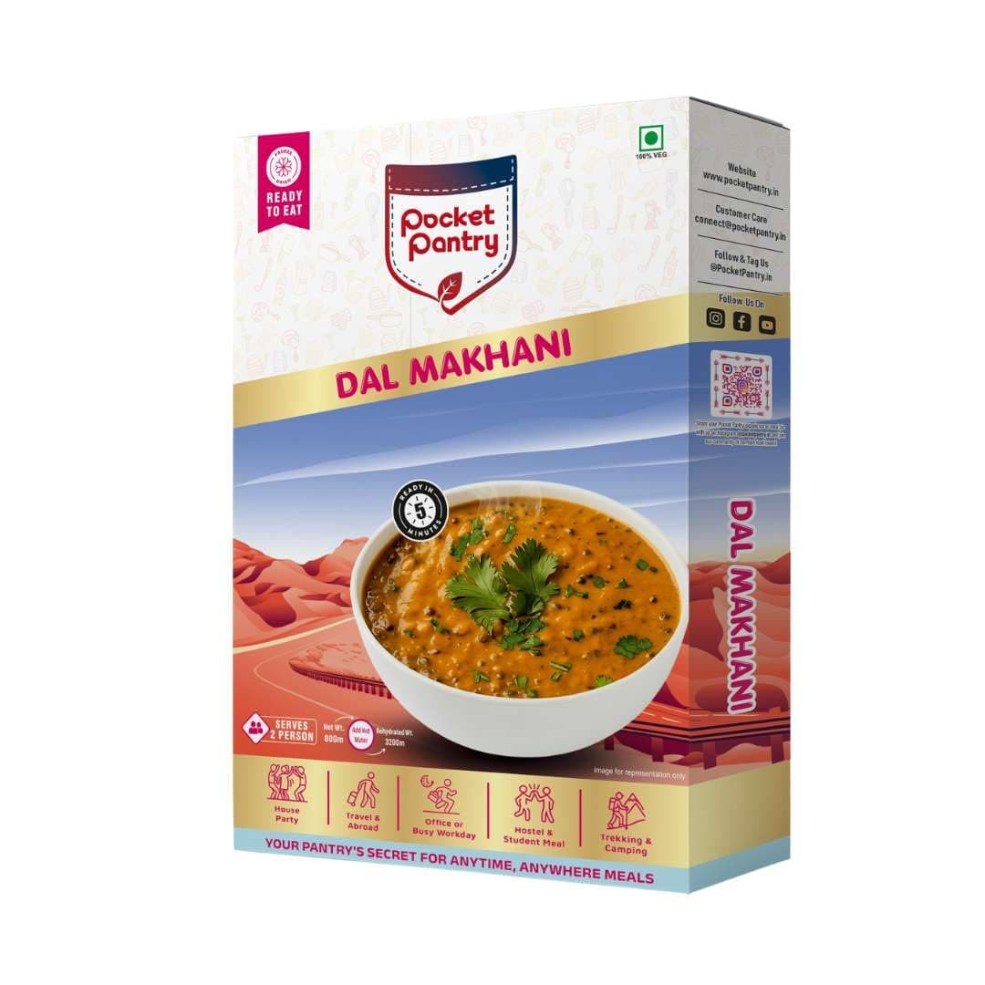 Pocket Pantry Ready to Eat Dal Makhani(Jain) | Freeze Dried | Rehydrated Wt 320gm | No Palm Oil, No Preservatives | 100% Natural | Dry Wt 80g | Serves 2 | Instant Meal