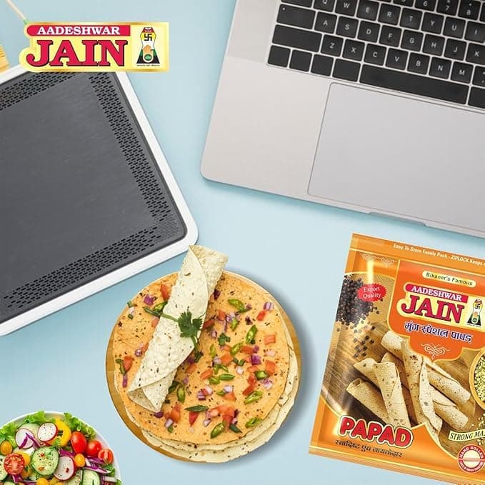 Aadeshwar Jain Moong Papad | Crispy, Spicy & Flavorful Indian Snack | Ready-to-Serve Crispy Papads | Authentic Indian Snack (400g, Light Masala) — image 5