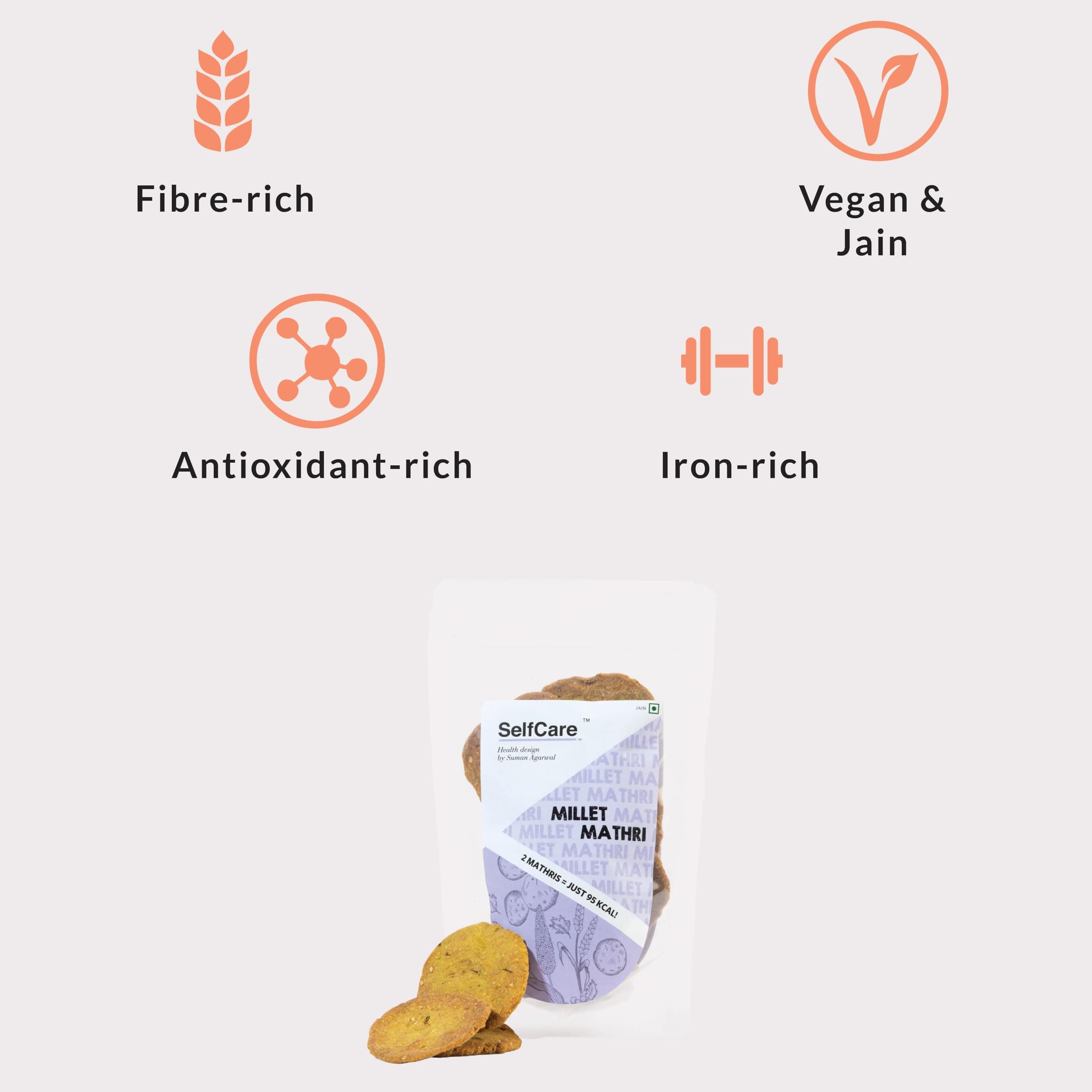 SelfCare By Suman Agarwal Millet Mathri Pack of 1 125g | Vegan - Gluten Free - Fiber Rich | Savoury - Snacks - Namkeen - Grocery | Mid Day - Workout - Tea time Snacking | Jain & Travel Friendly — image 3