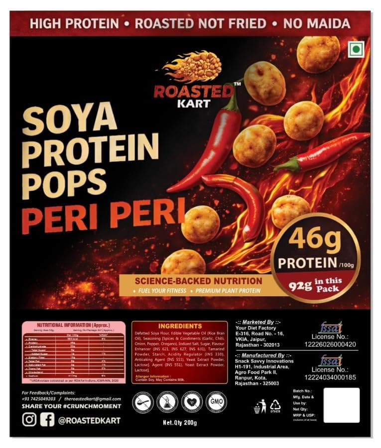 Roasted Kart Soya Protein Pops, Peri Peri Flavour, High Protein 92g per Pack, Roasted Not Fried, No Maida, 200g — image 2