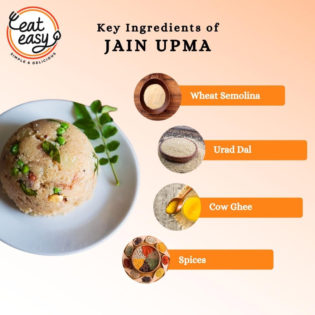 Eat Easy Jain Breakfast Combo - Ready to Eat Instant Breakfast | (4 travel packs-2 poha 2 upma) | No Onion No Garlic | Just Heat And Eat | Instant Jain Food for Travel, Hostel, Trekking, Camping, Hiking — image 4