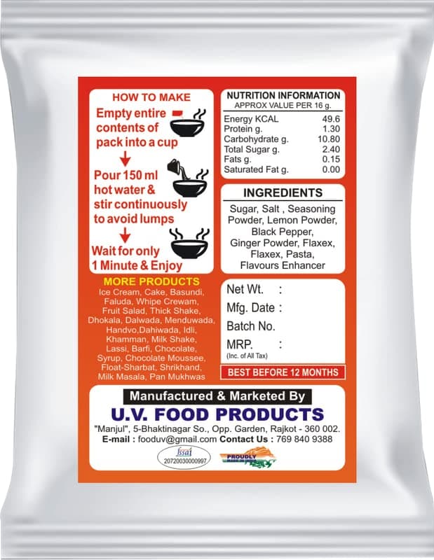 The U.V. Food Instant Mix/Premix Jain Tomato Soup Mix Powder | Easy to Make | Ready to Eat — image 2