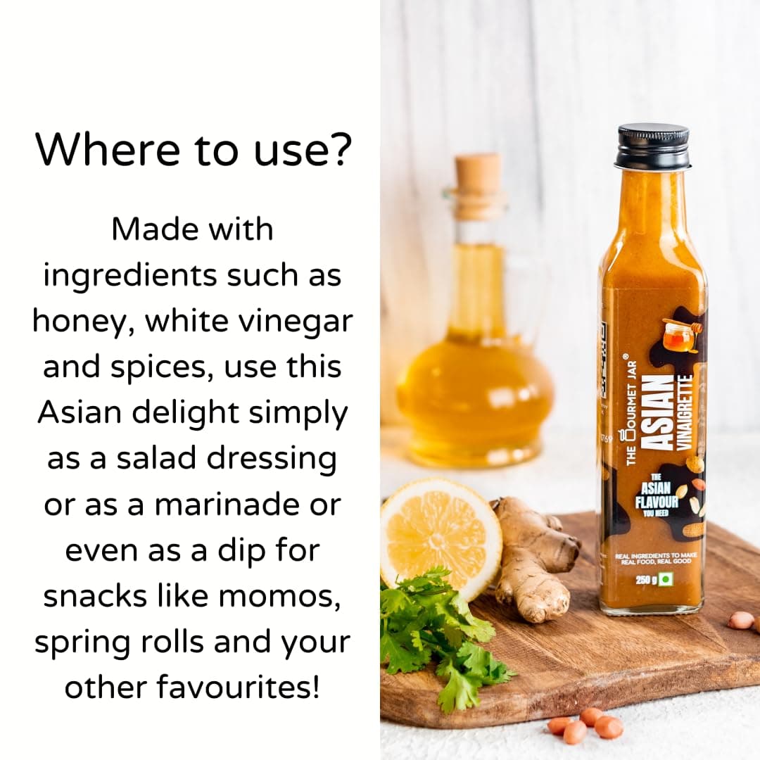 The Gourmet Jar Asian Vinaigrette 250g| 100% Natural, No Preservatives, No Artificial Colors, No Artificial Flavouring agent | No Trans-Fat| Gluten- Free| No Emulsifiers| Healthy Salad Dressing| Diet Friendly| Made with Cold Compressed Peanut oil & Real Soy Sauce| Pack of 1 — image 6