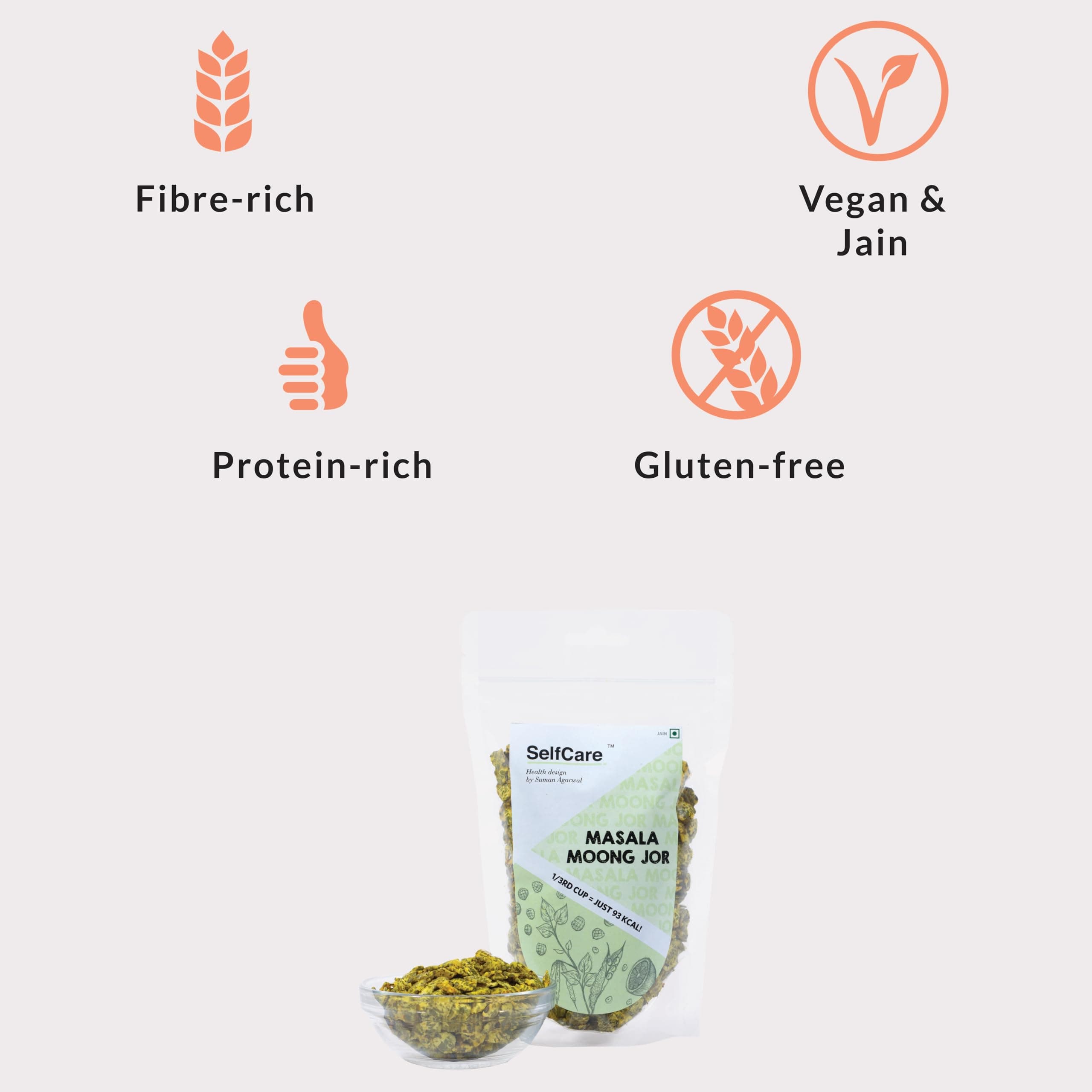 SelfCare By Suman Agarwal Masala Moong Jor Pack of 1 200g | Roasted - Vegan | Savoury - Snacks - Namkeen - Grocery | Spicy Crunchy & Chatpata - Tea time Snacking | Jain & Travel Friendly — image 3