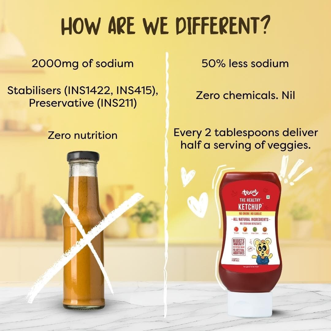Troovy Healthy Tomato Ketchup | No Onion and No Garlic | No Processed Sugar (uses Jaggery) | 100% Chemical Free | No Preservatives | No MSG | No Sodium Benzoate | All Natural Ingredients | Contains Minerals like Iron | Tastes like Regular Tomato Ketchup | Pack of 2 — image 7