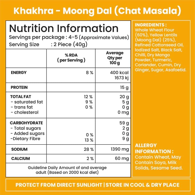 Jabsons Moong Dal Chat Masala Roasted Khakhra - 180gm | High-Protein & Fiber Rich Healthy Snack | Guilt Free Snacking | No Palm Oil | Ready to eat Snack — image 3