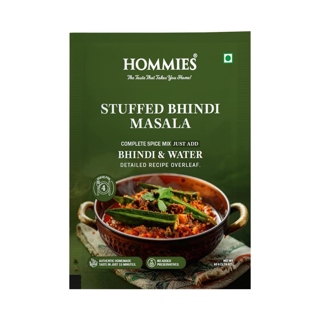 Hommies Stuffed Bhindi Masala Spice Mix | Ready to Cook in Minutes | Just Add Ladyfinger & Water | Serves 4 | Healthy Curry Masala with No Preservatives | Pack of 4 (200g, 50g Each) — image 2
