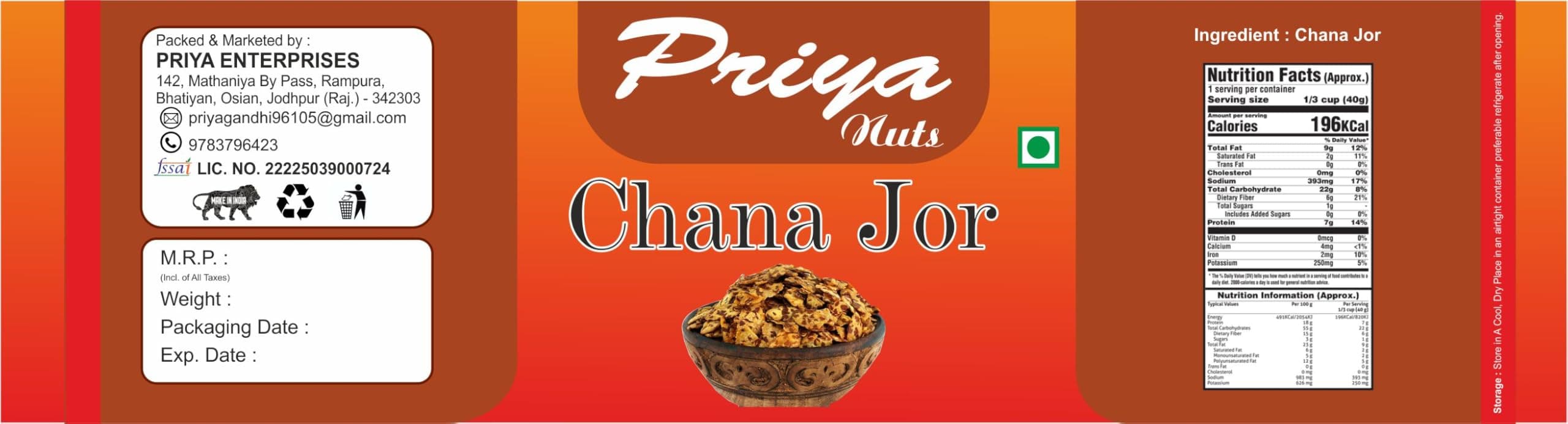 PRIYA NUTS Roasted Chana Jor | Crispy Chana Namkeen | High Protein, Gluten-Free Vegan Jain Snack | Sea Salt & Hing | No Palm Oil, No Added Sugar (250 Gram) — image 4