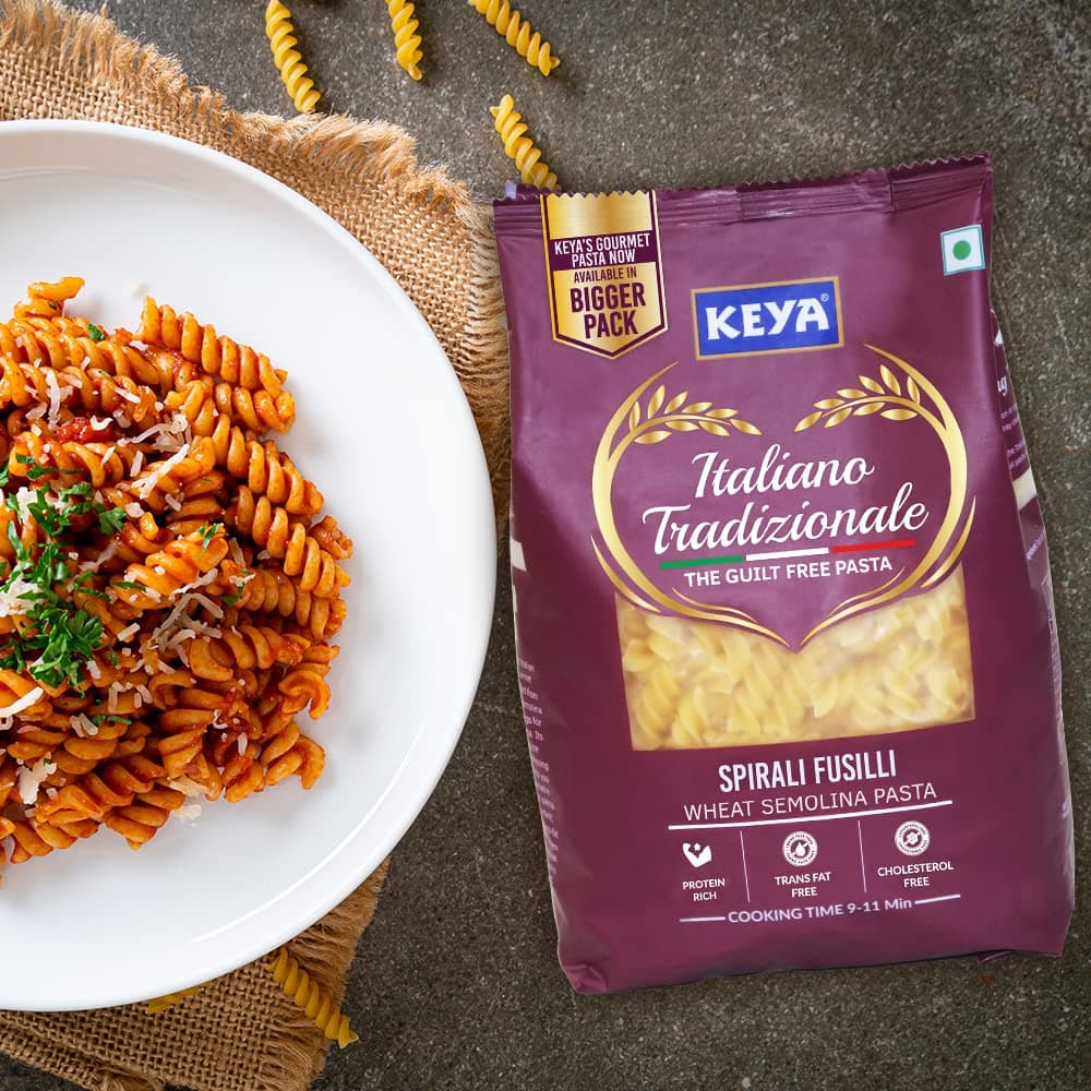 Keya Fusilli Pasta 1kg, 100% Durum Wheat Pasta | Vegetarian | No MSG | Low in Calories | No Trans Fats | Healthy | Cooked in 10 Minutes — image 5