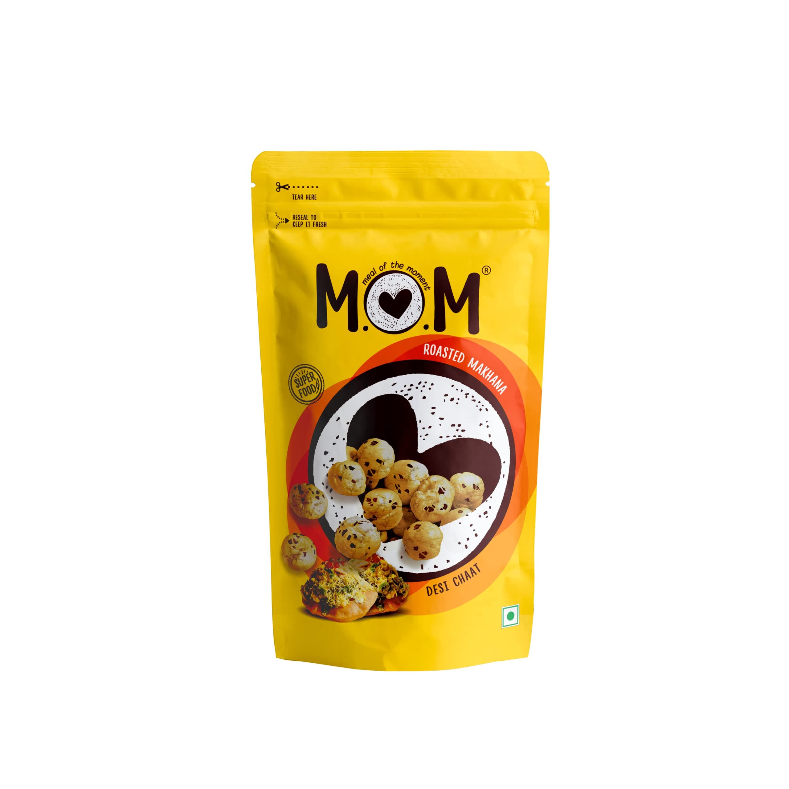 MOM - Meal of the Moment, Roasted Desi Chaat Makhana, 52g / 56g | Gluten Free | Anti Oxidants | MSG Free | Zero Trans Fat | No added Preservatives and No Artificial Flavours | No Onion No Garlic