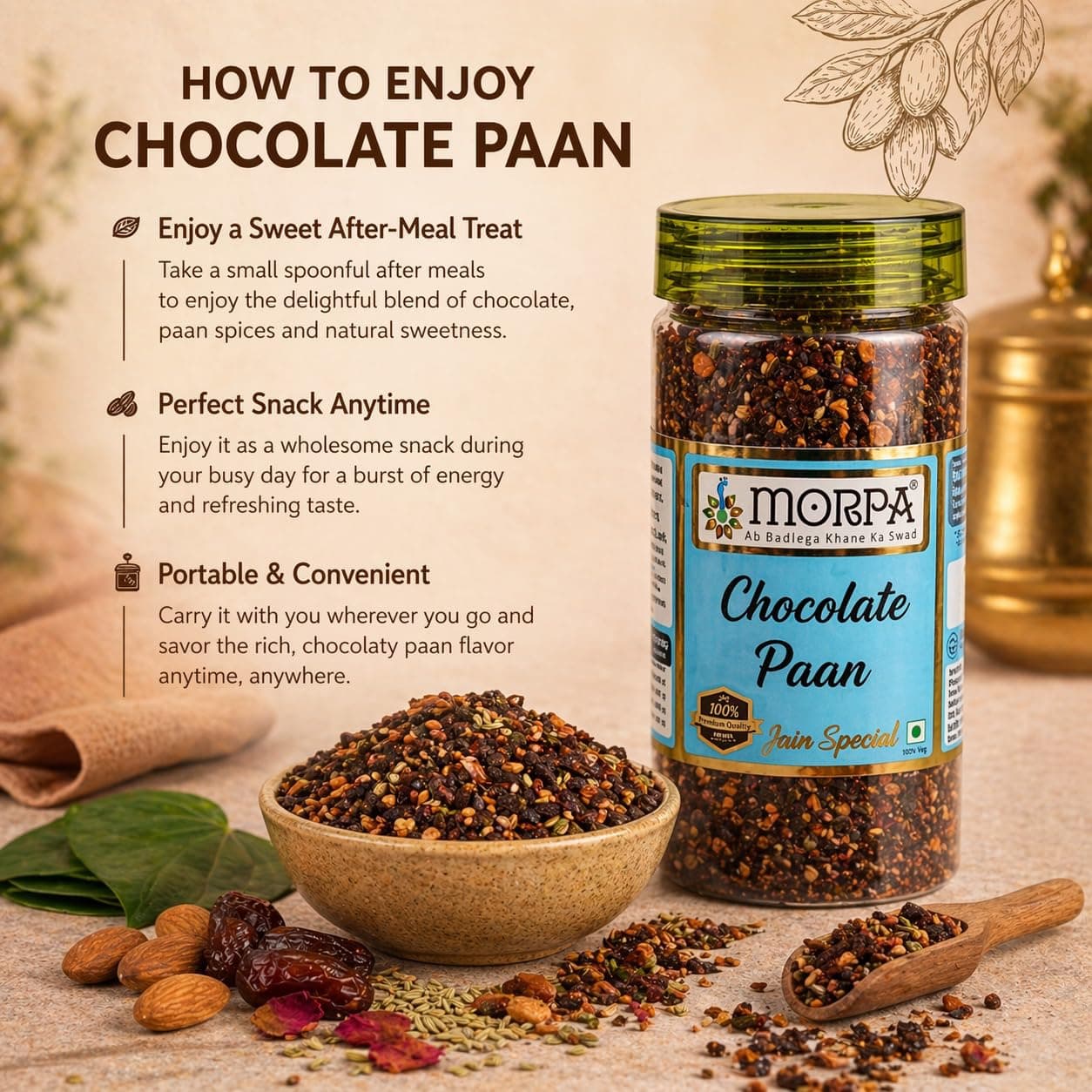 MORPA Meetha Paan Mix Mouth Freshener Premium Saunf Sugar Coated Seeds and Dry Fruit Blend Refreshing After Meal Mukhwas Long Lasting Freshness 100% Veg — image 5
