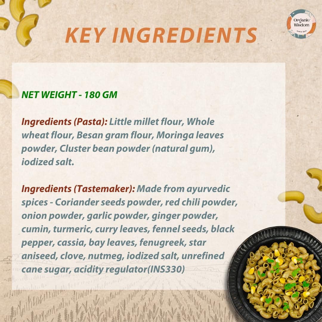 Organic Wisdom-Back to Roots Moringa Little Millet Macaroni, 180 g | Millet Pasta | No Maida, No MSG, No Refined Oil |Rich in Vitamin B & Antioxidants | No Maida, No MSG — image 7