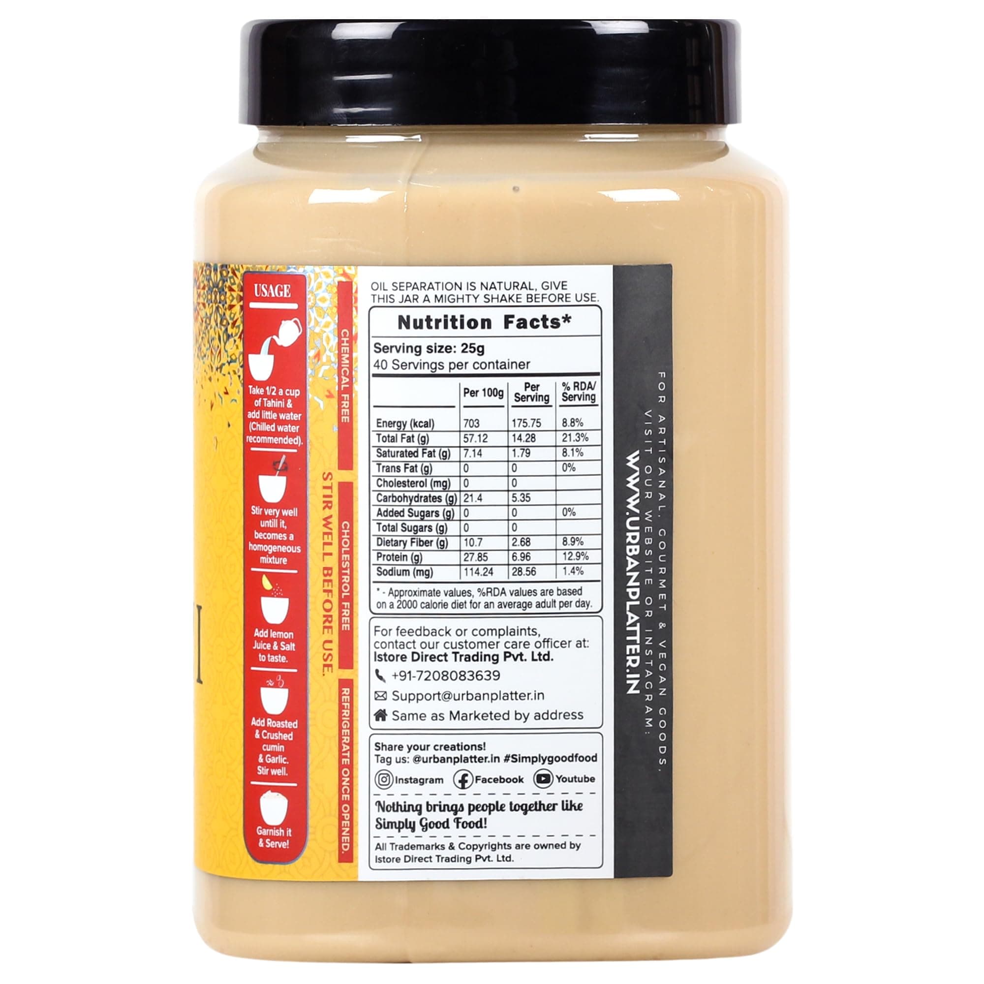 Urban Platter Tahini Paste, 1kg (Smooth & Creamy White Sesame Paste, No Additives, Ideal for Hummus, Shawarma Sauce, Baba Ghanoush & Salad Dressings) — image 2