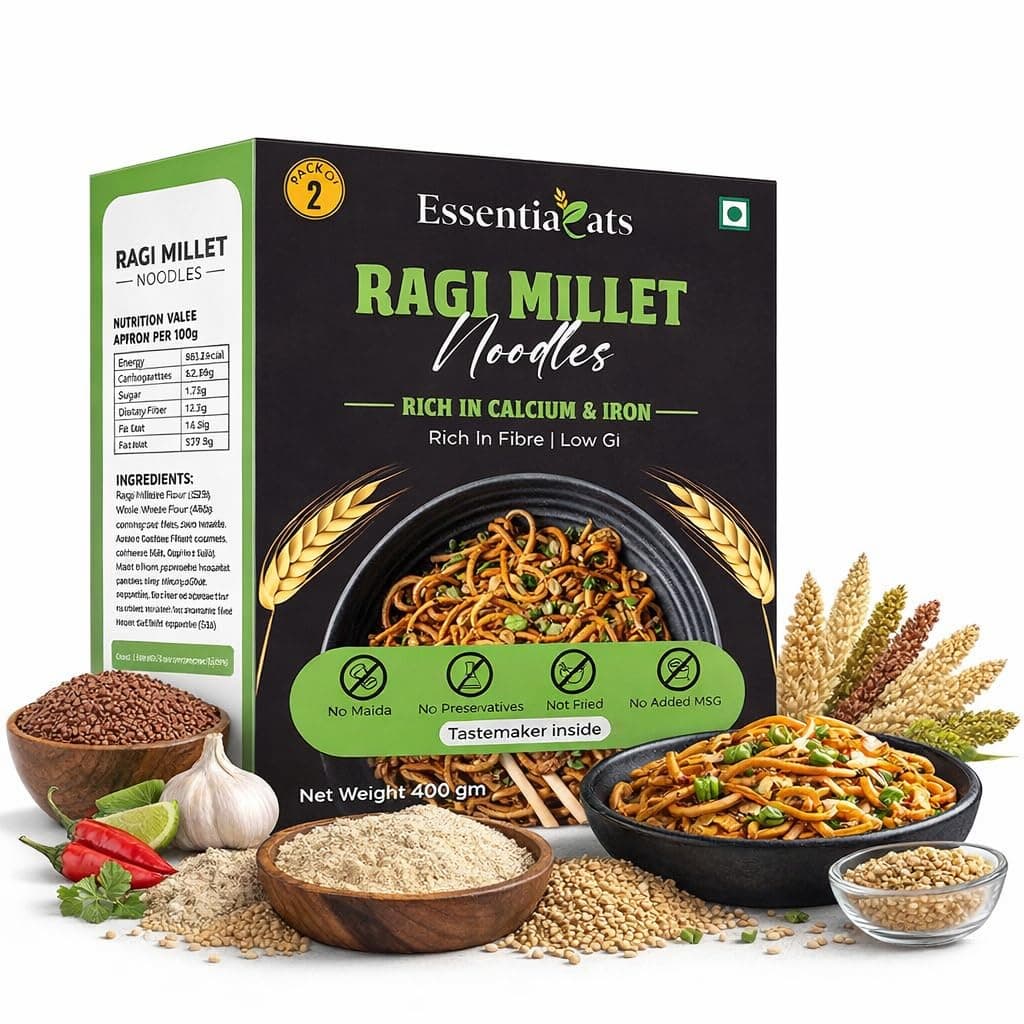 Essentiaeats Ragi Millet Noodles Includes Tastemaker 400g Pack of 2, No Maida Not Fried No Preservatives No MSG Healthy Hakka Noodles Ready to Cook — image 2