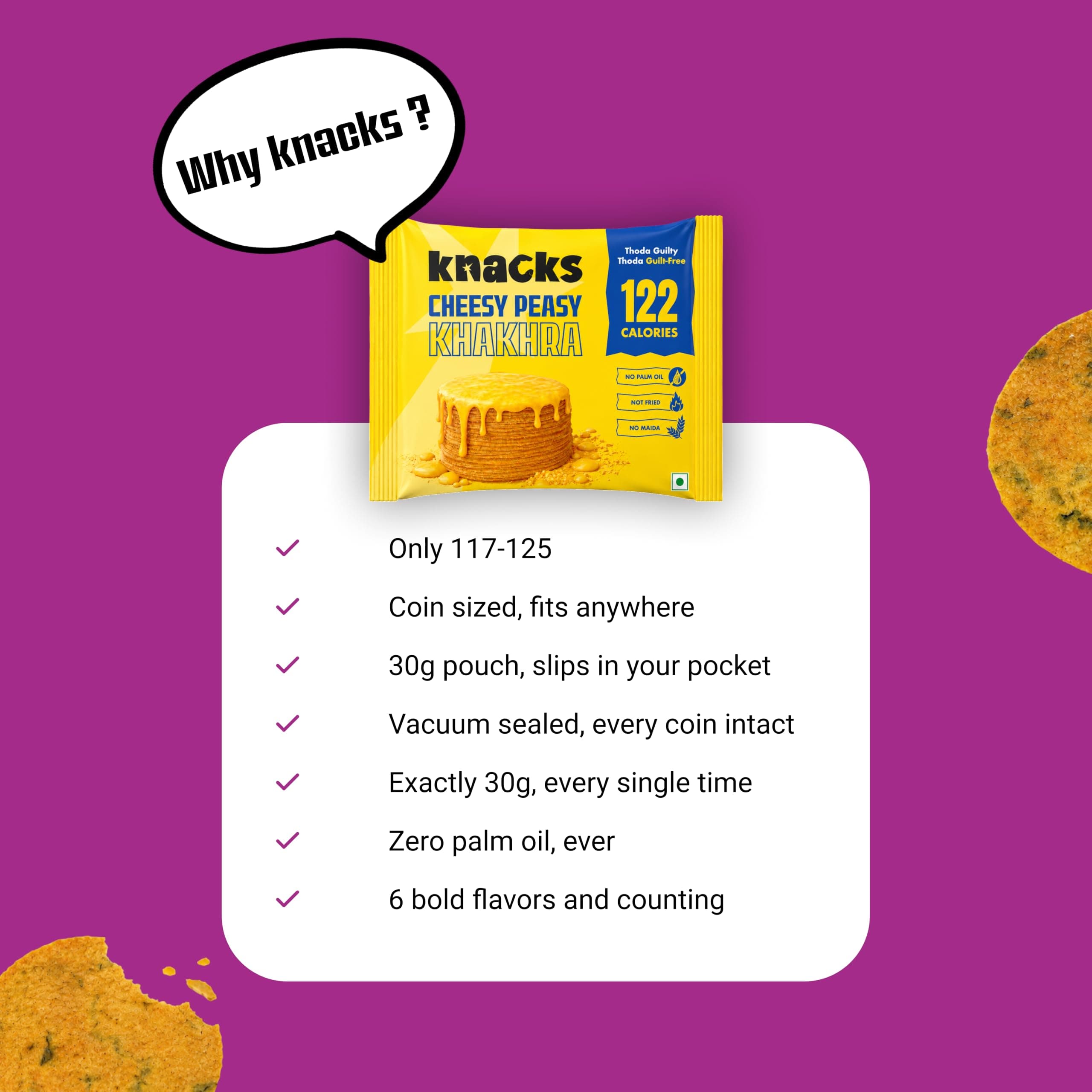 Knacks The Full Knacks Khakhra Chips Variety Pack | All 6 Flavours Coin Khakhra, 6 x 30g | 117-125 Calories Per Pack | Healthy Snack Gift Box | No Palm Oil, No Maida, Not Fried | High Protein — image 5