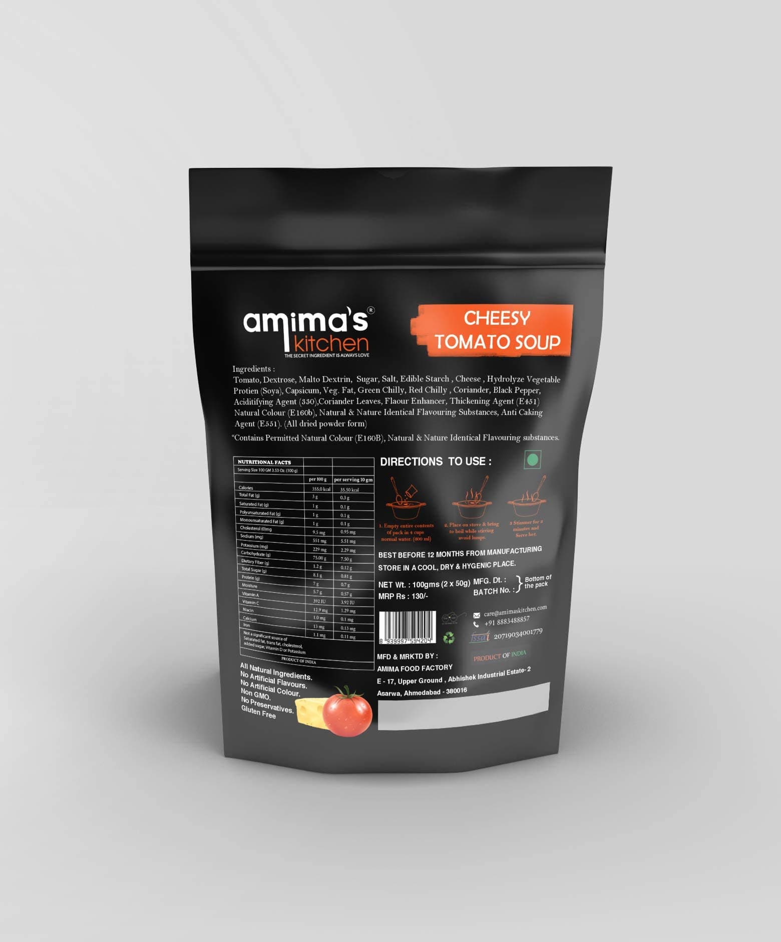 Amima's Kitchen Cheesy Tomato Jain Soup (No Onion No Garlic) - 100 Grams [Serves 10] | Instant Soup Mix Powder | Ready To Cook | No Artificial Flavour & Colour | Gluten Free | Non GMO | Healthy Soup — image 4