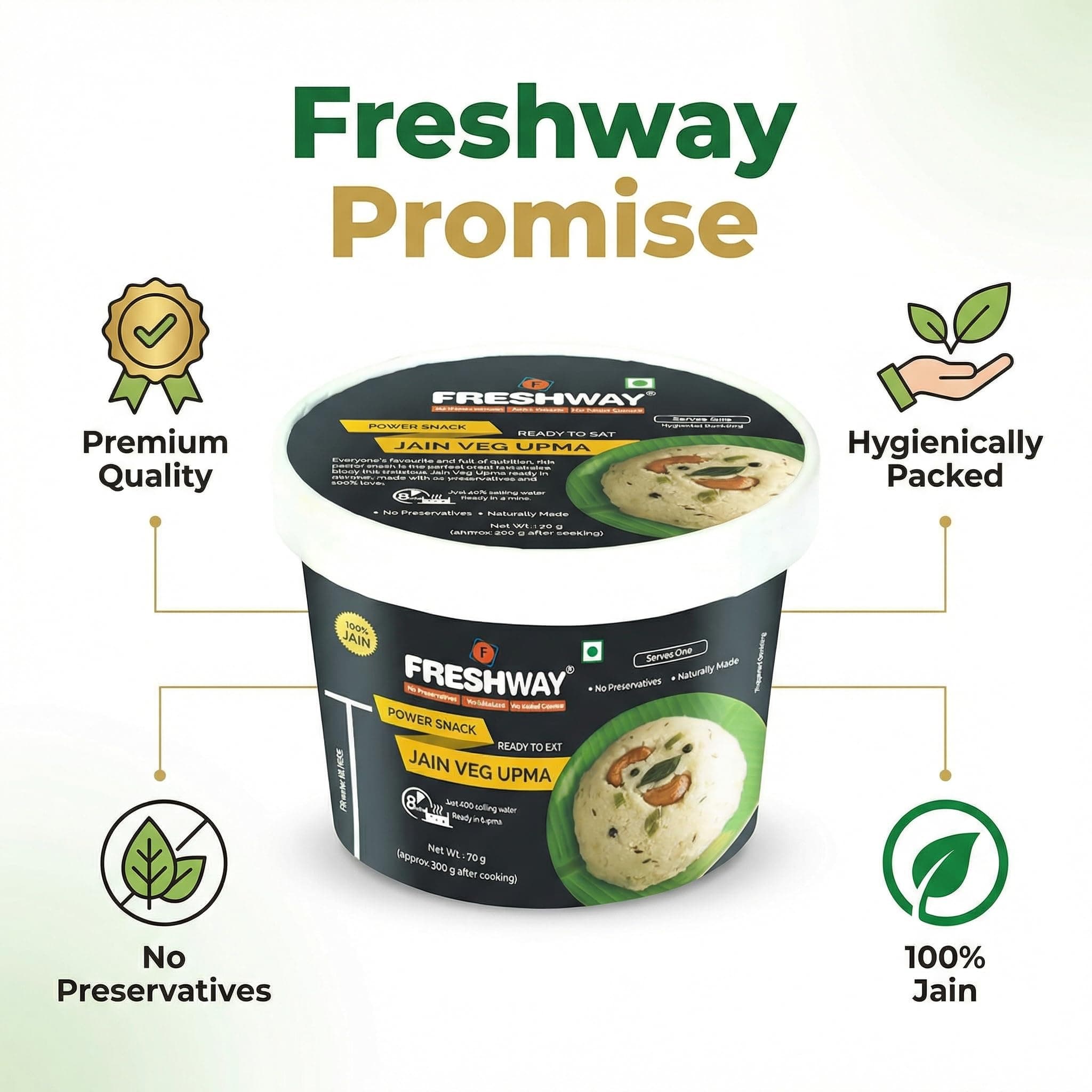 Freshway Jain Special Veg Upma Pack of 6 | Ready to Eat Indian Breakfast & Snack | 100% Jain No Onion & Garlic Free | Healthy Nutritious & Preservative Free | Quick & Convenient for Travelers, Office, Students & Home — image 5