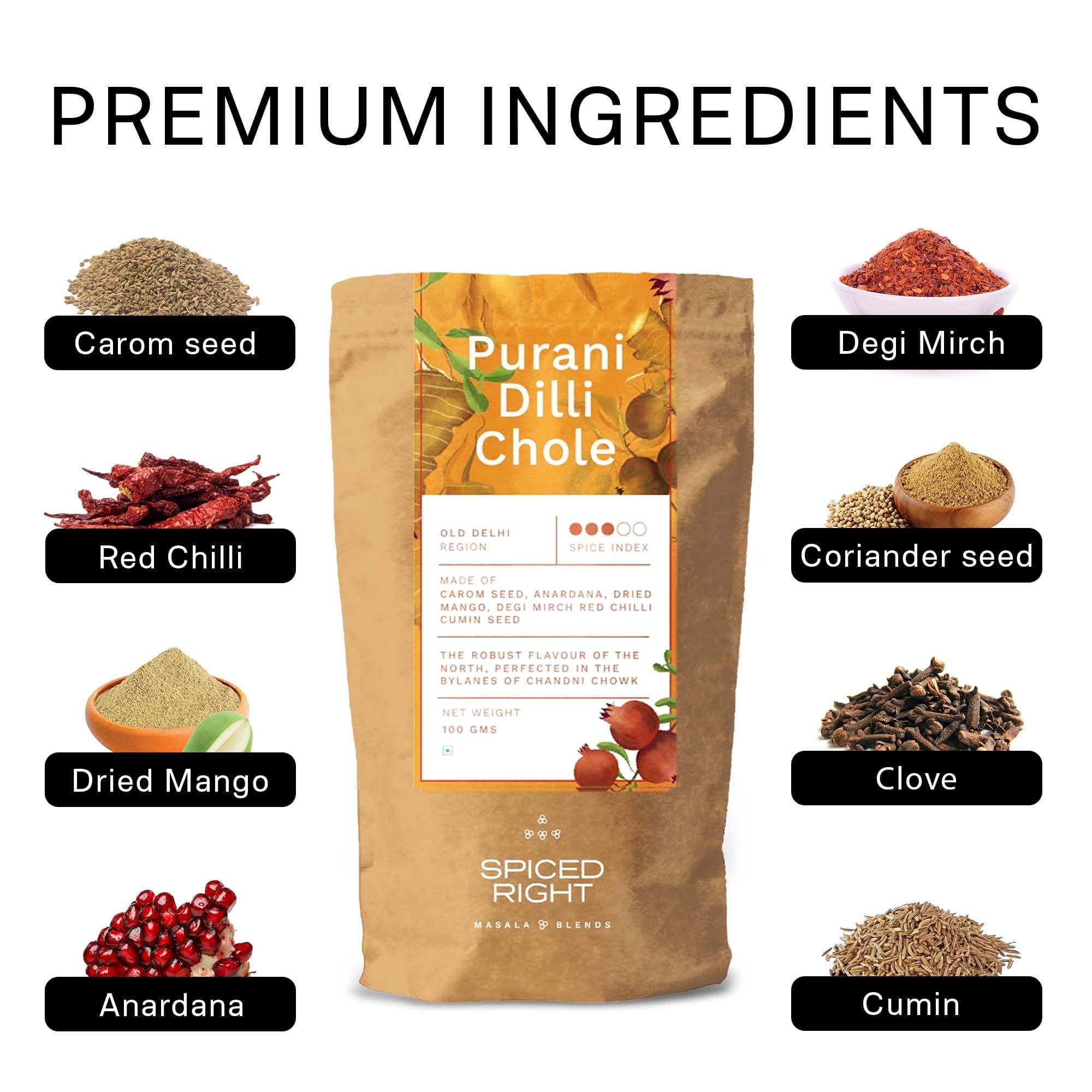 Spiced Right Purani Dilli Chole Masala | Chana Masala Powder 100g | Authentic Punjabi Amritsari Pindi Style Masala for Chickpeas, Choley Bhature | No Onion Garlic | Traditional Indian Spice Blend — image 7
