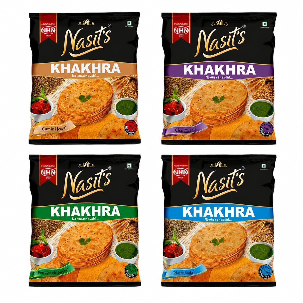 Nasit's Tea-Time Khakhra Combo Pack | Plain, Jeera, Methi & Chat Masala Flavors | Roasted Whole Wheat Gujarati Snack Assortment | 4 x 200g (800g) — image 2