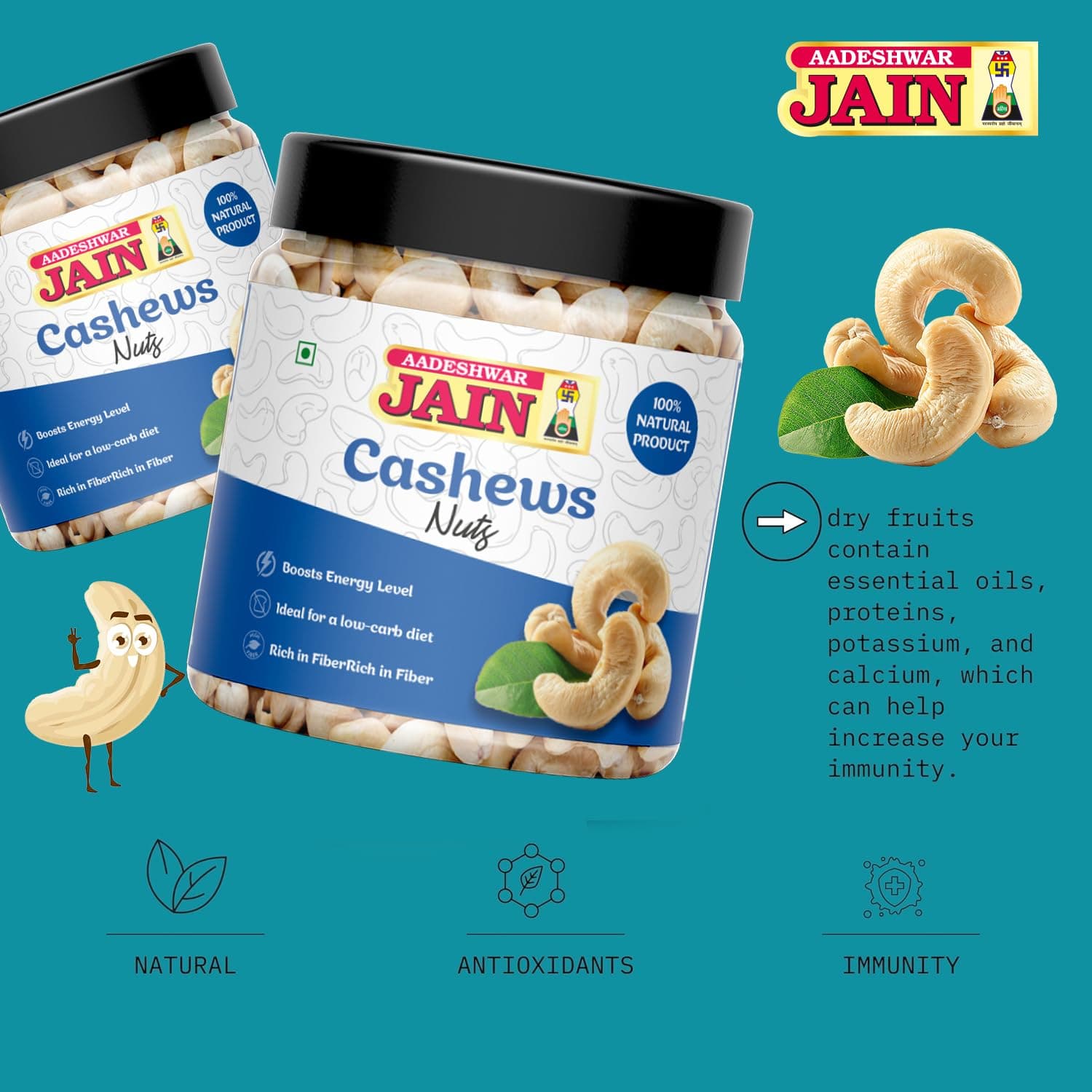 Aadeshwar Jain Cashews | Whole Cashew Nuts | Premium Kaju | Dry Fruits rich in Protein | Rich in Fibre | Healthy Snacks | 100% Natural Dry Fruit (250g) — image 5