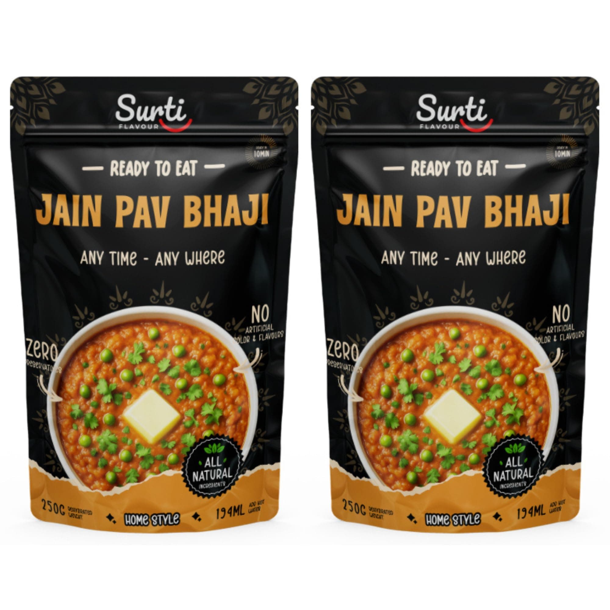 Surtiflavour Authentic jain Pav Bhaji 250 gram Indian Culinary Delight Instant Ready-to-Eat Jain Dish | Gluten-Free | Preservative-Free | Just Add Hot Water | Rich Taste & Aroma (Pack of 2)
