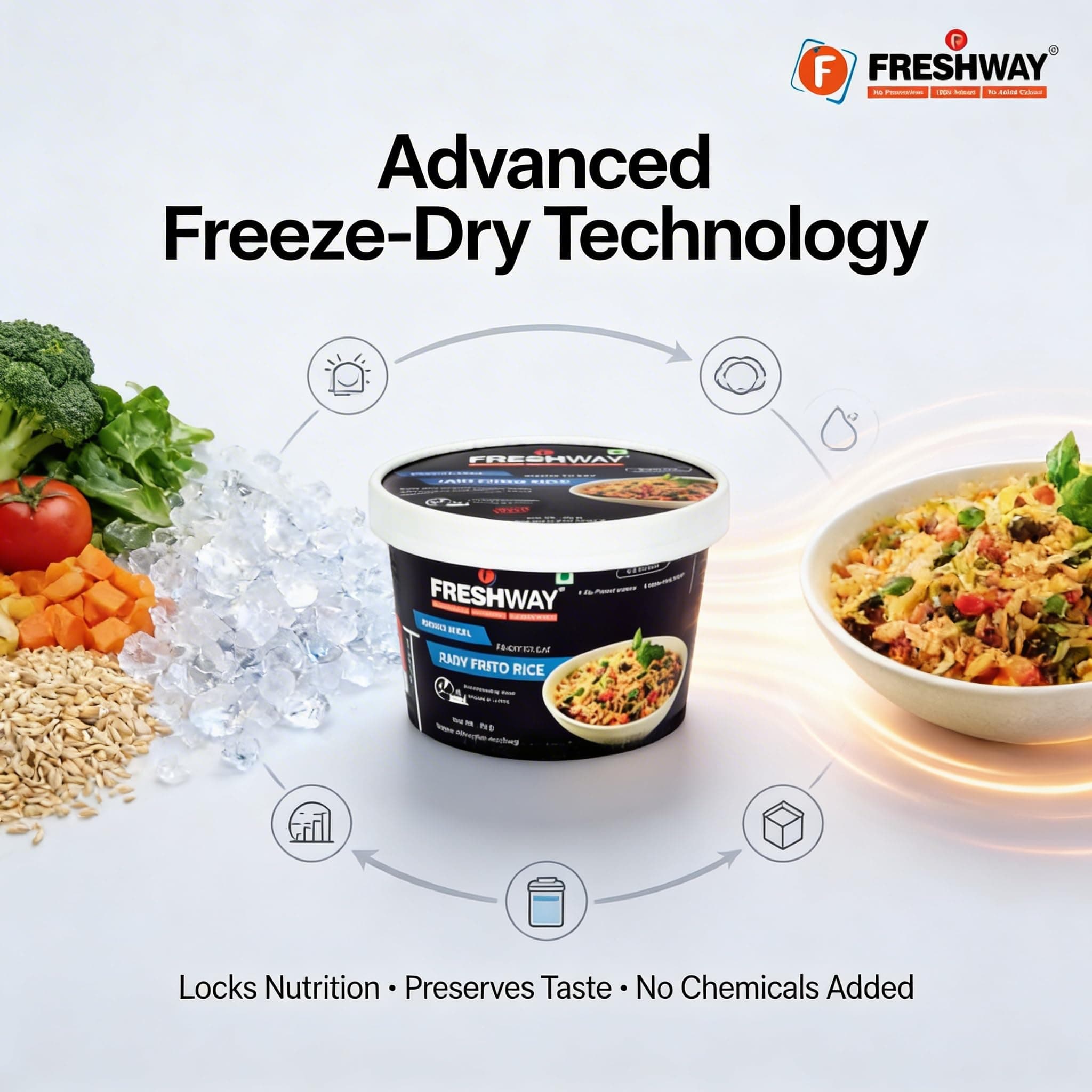 Freshway Ready to Eat Pack of 2 (Jain Fried Rice + Jain Fried Rice) Ready to Eat Freeze Dried Products with No Added Preservative & Colors — image 3